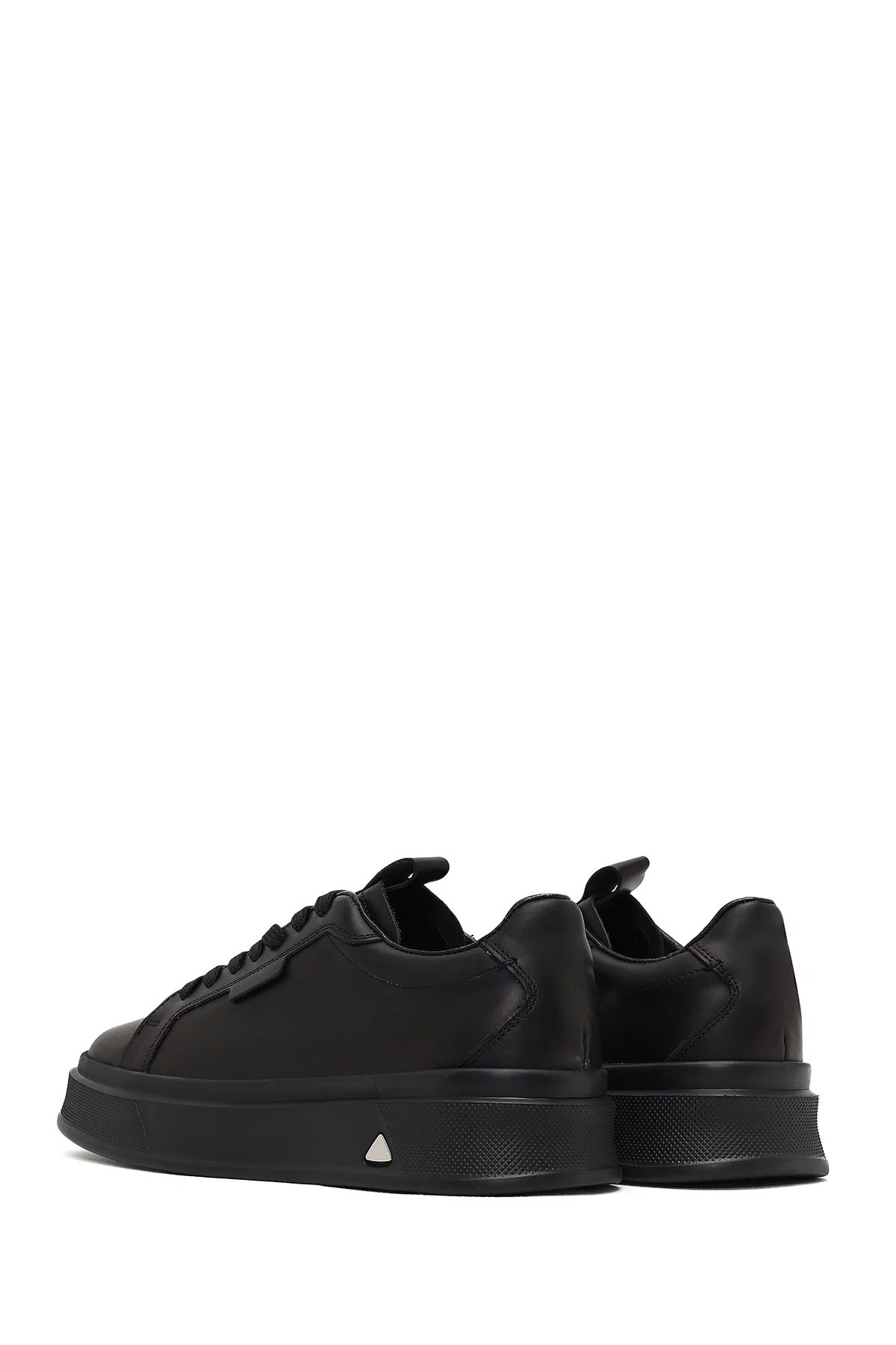 Erkek Siyah Bağcıklı Kalın Tabanlı Deri Sneaker - Image 5