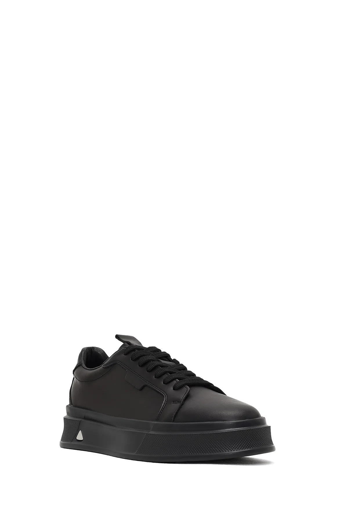 Erkek Siyah Bağcıklı Kalın Tabanlı Deri Sneaker - Image 6