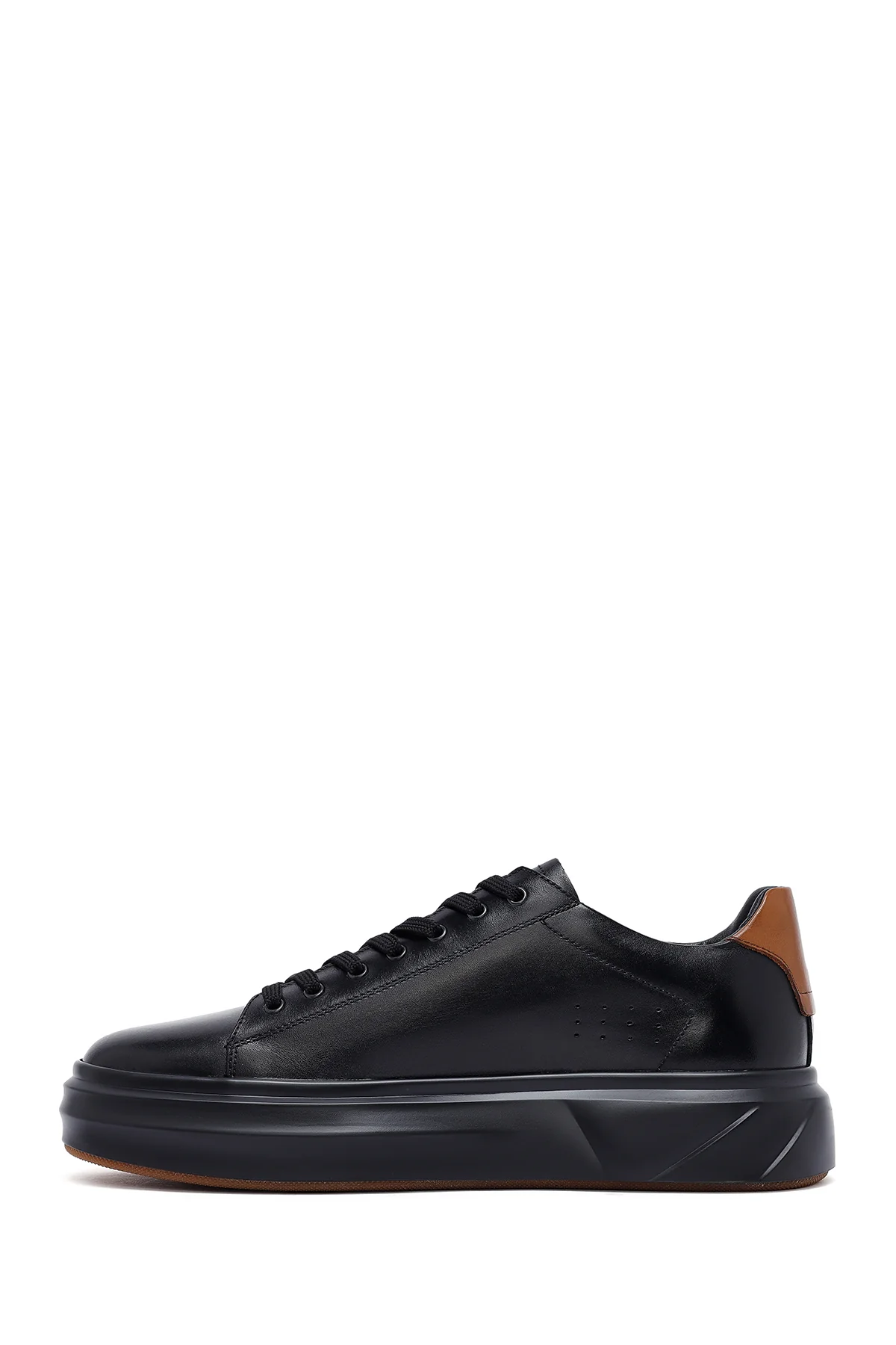 Erkek Siyah Bağcıklı Kalın Tabanlı Deri Sneaker - Image 2