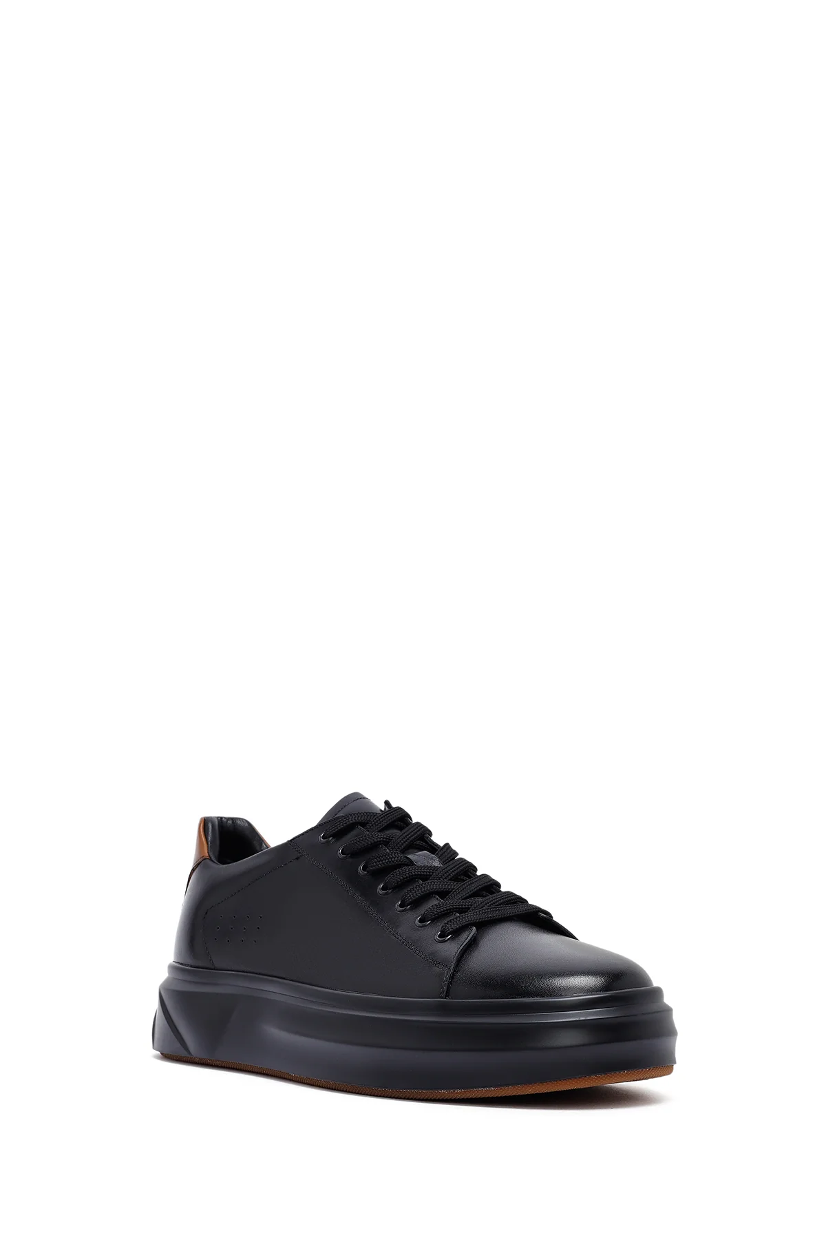 Erkek Siyah Bağcıklı Kalın Tabanlı Deri Sneaker - Image 6