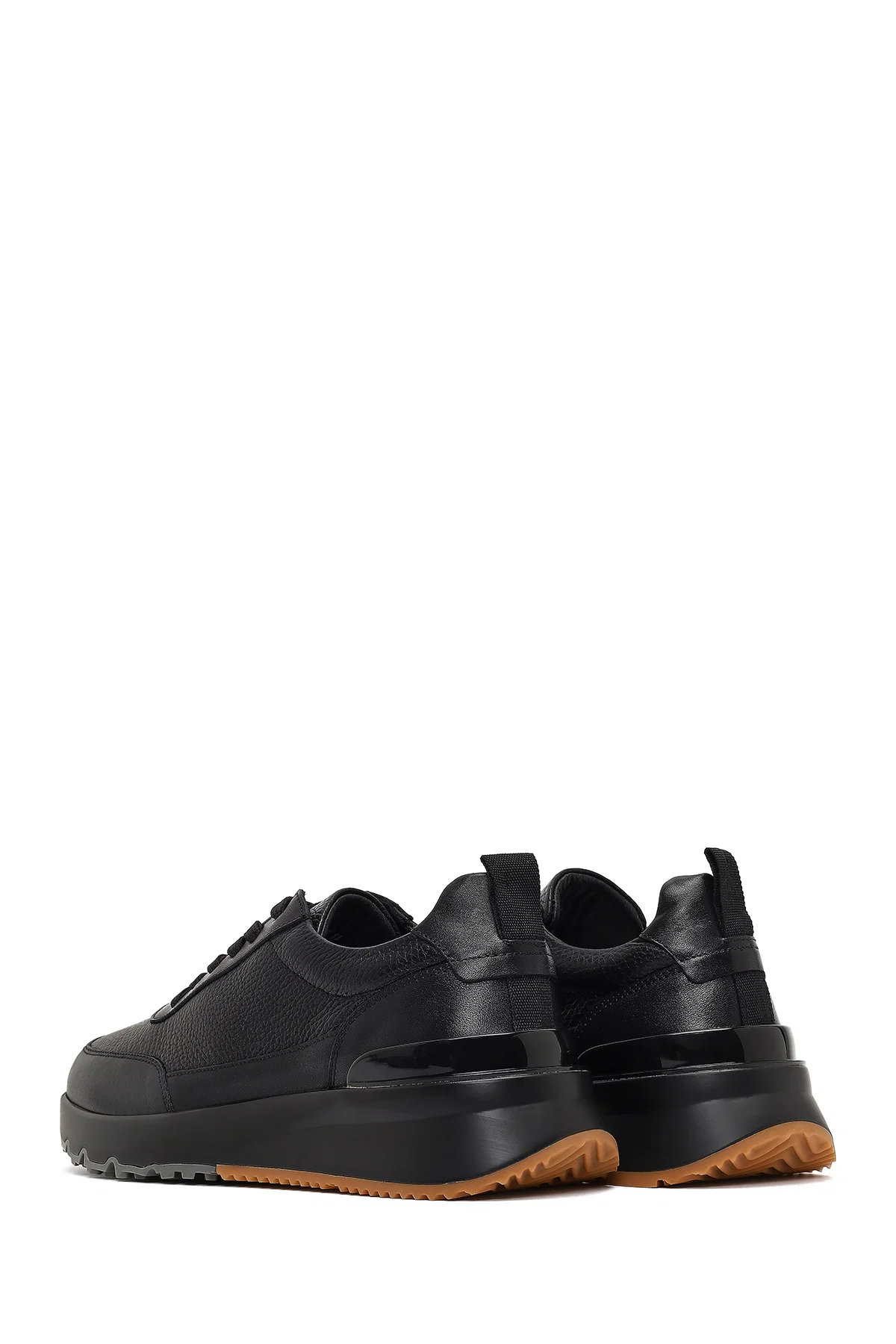 Erkek Siyah Bağcıklı Kalın Tabanlı Deri Sneaker - Image 5