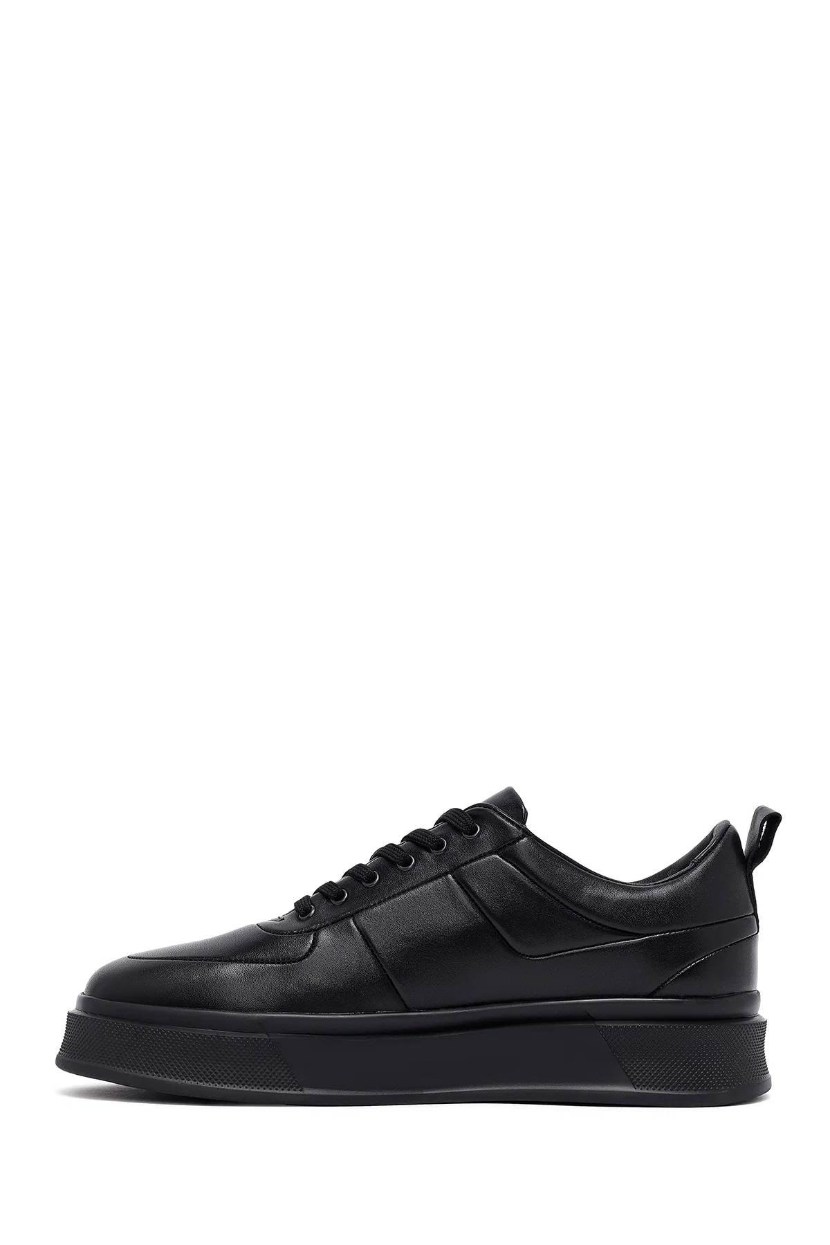 Erkek Siyah Bağcıklı Kalın Tabanlı Deri Sneaker - Image 2