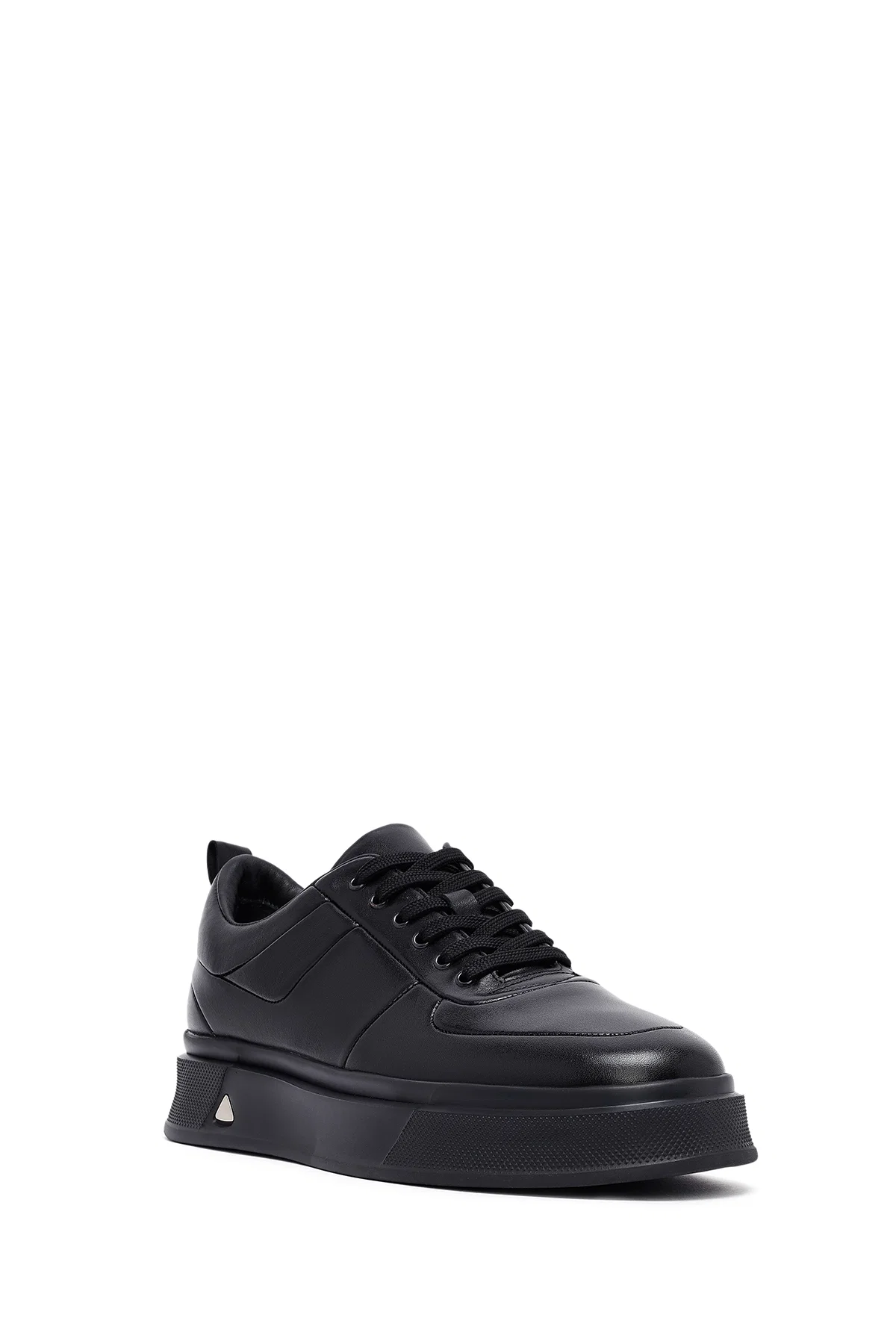 Erkek Siyah Bağcıklı Kalın Tabanlı Deri Sneaker - Image 6
