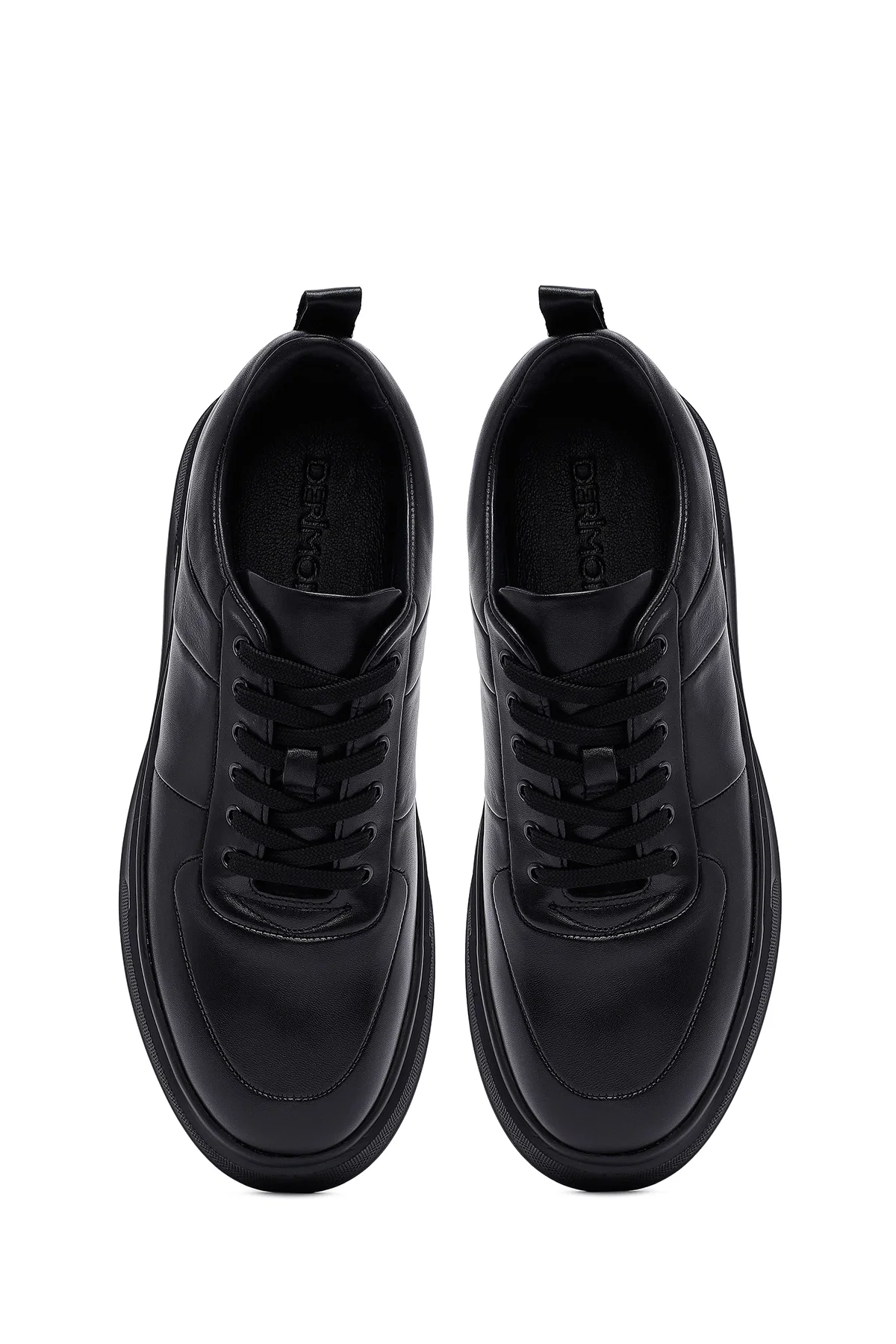 Erkek Siyah Bağcıklı Kalın Tabanlı Deri Sneaker - Image 7