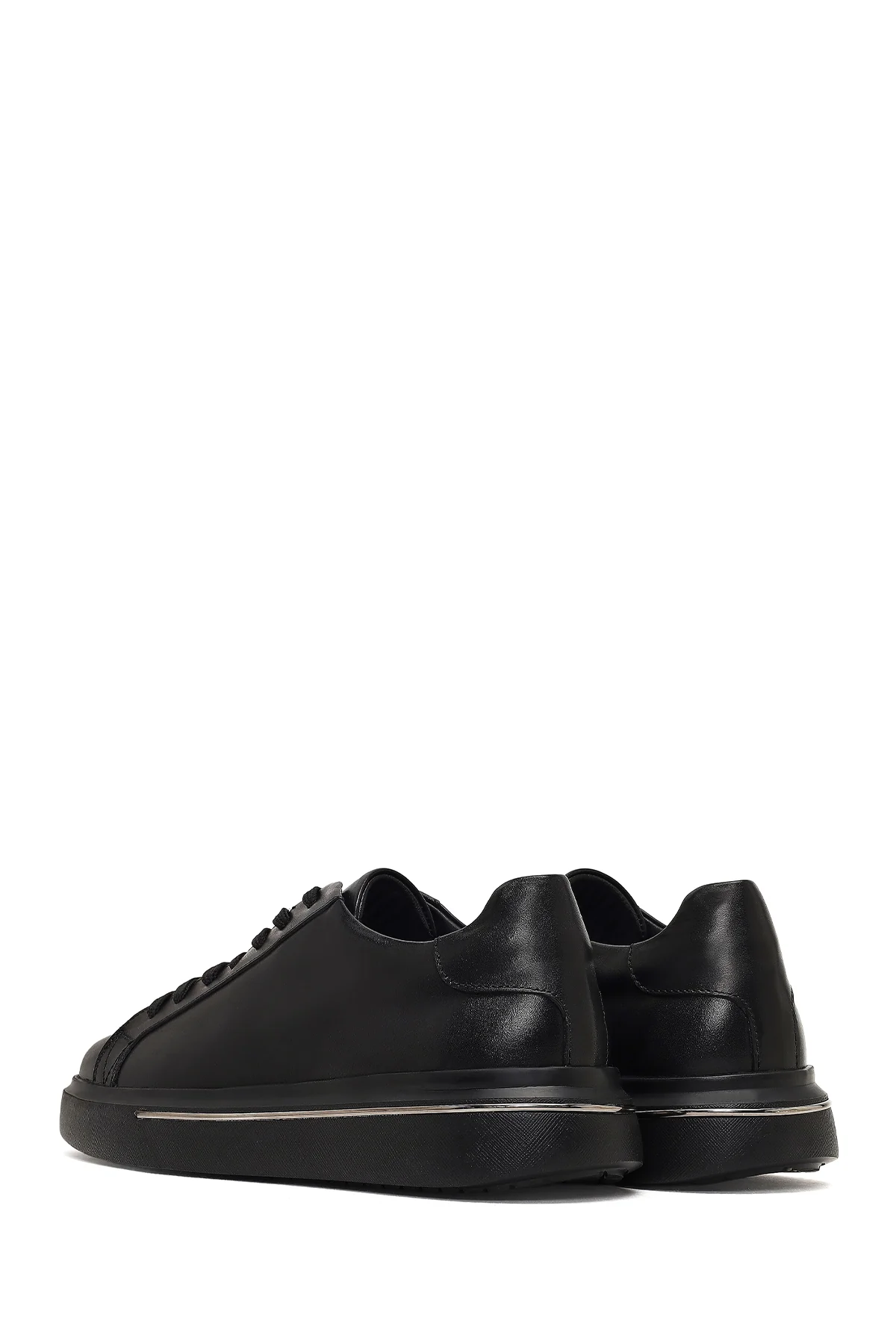 Erkek Siyah Bağcıklı Kalın Tabanlı Deri Sneaker - Image 5