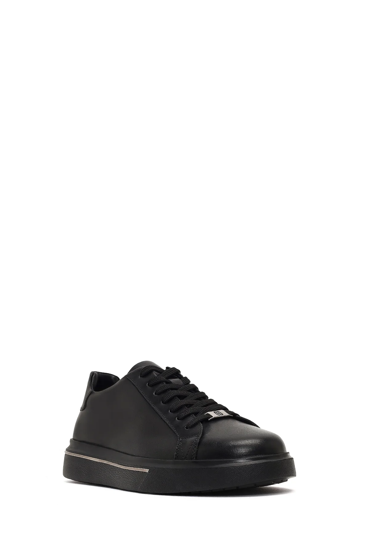 Erkek Siyah Bağcıklı Kalın Tabanlı Deri Sneaker - Image 6