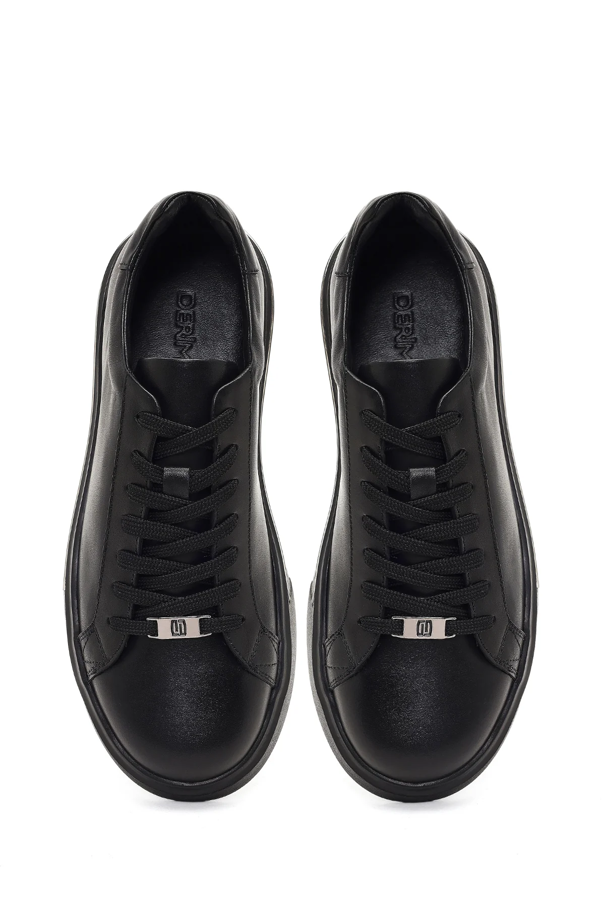 Erkek Siyah Bağcıklı Kalın Tabanlı Deri Sneaker - Image 7