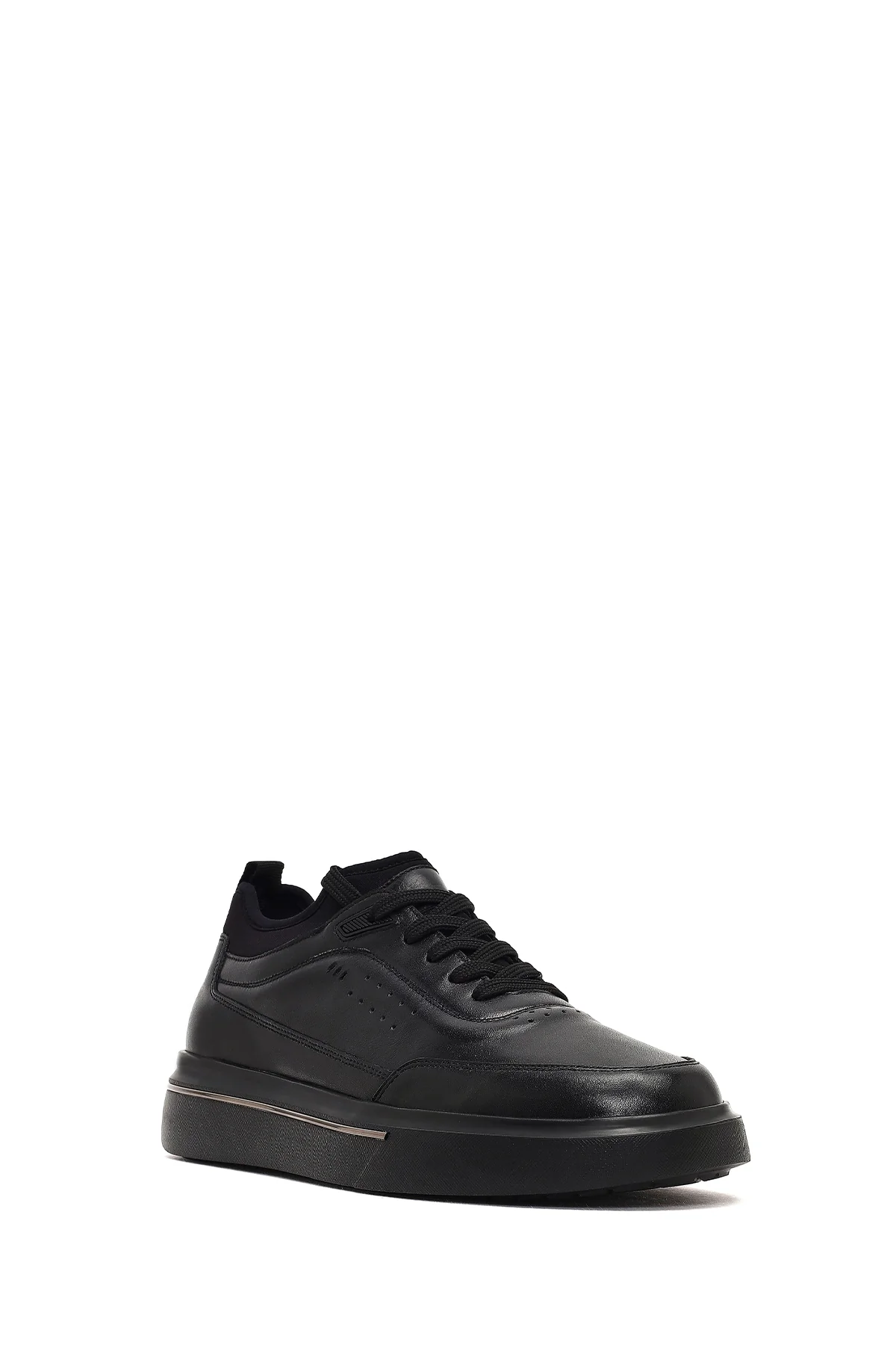 Erkek Siyah Bağcıklı Kalın Tabanlı Deri Sneaker - Image 6