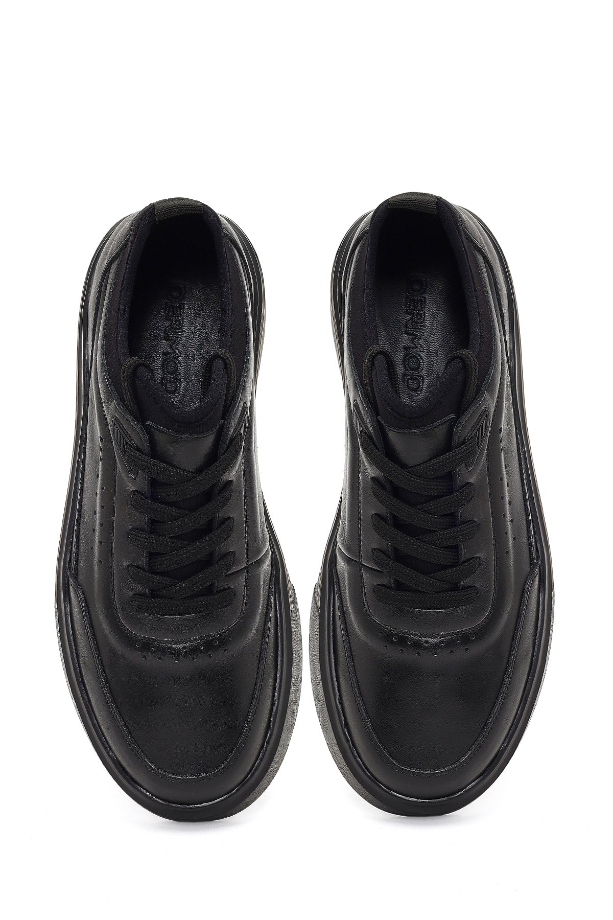 Erkek Siyah Bağcıklı Kalın Tabanlı Deri Sneaker - Image 7