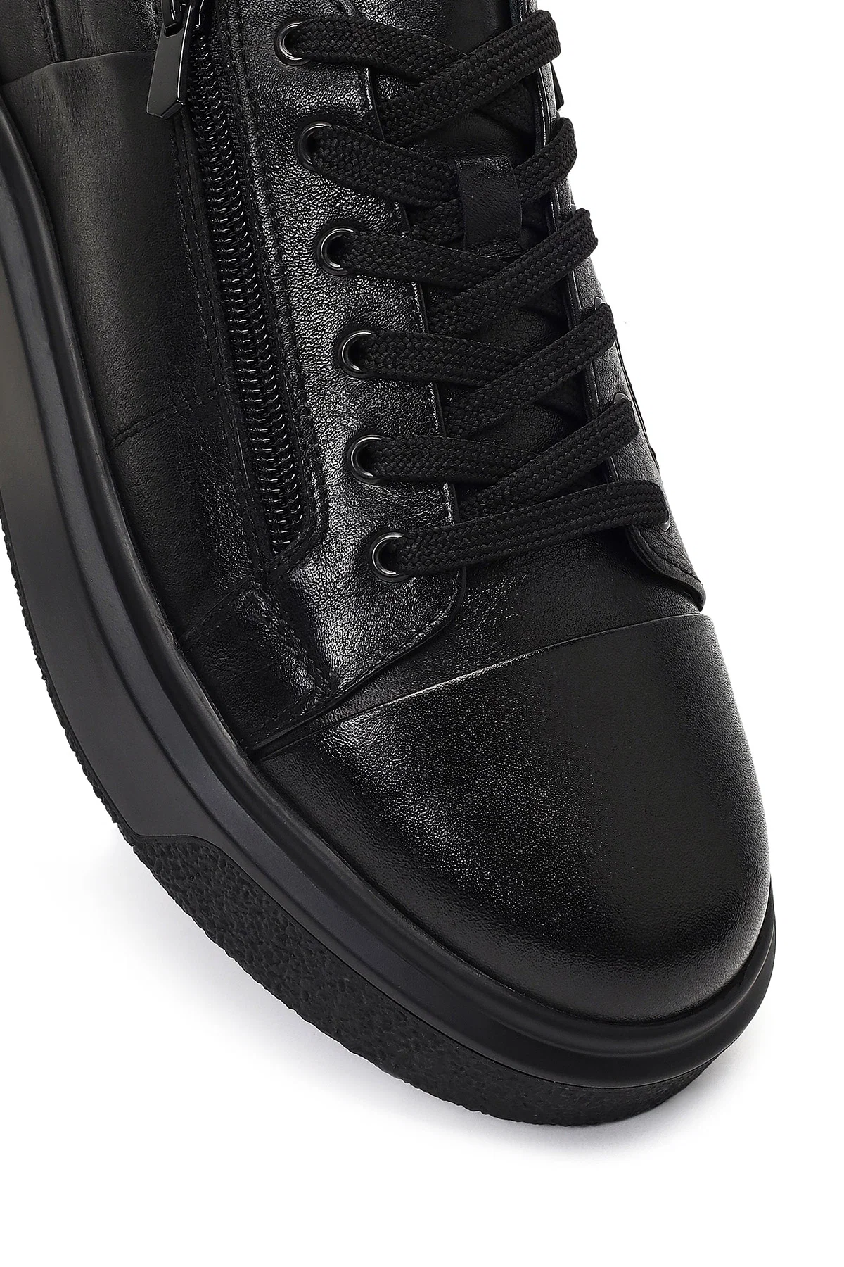 Erkek Siyah Bağcıklı Kalın Tabanlı Deri Sneaker - Image 12