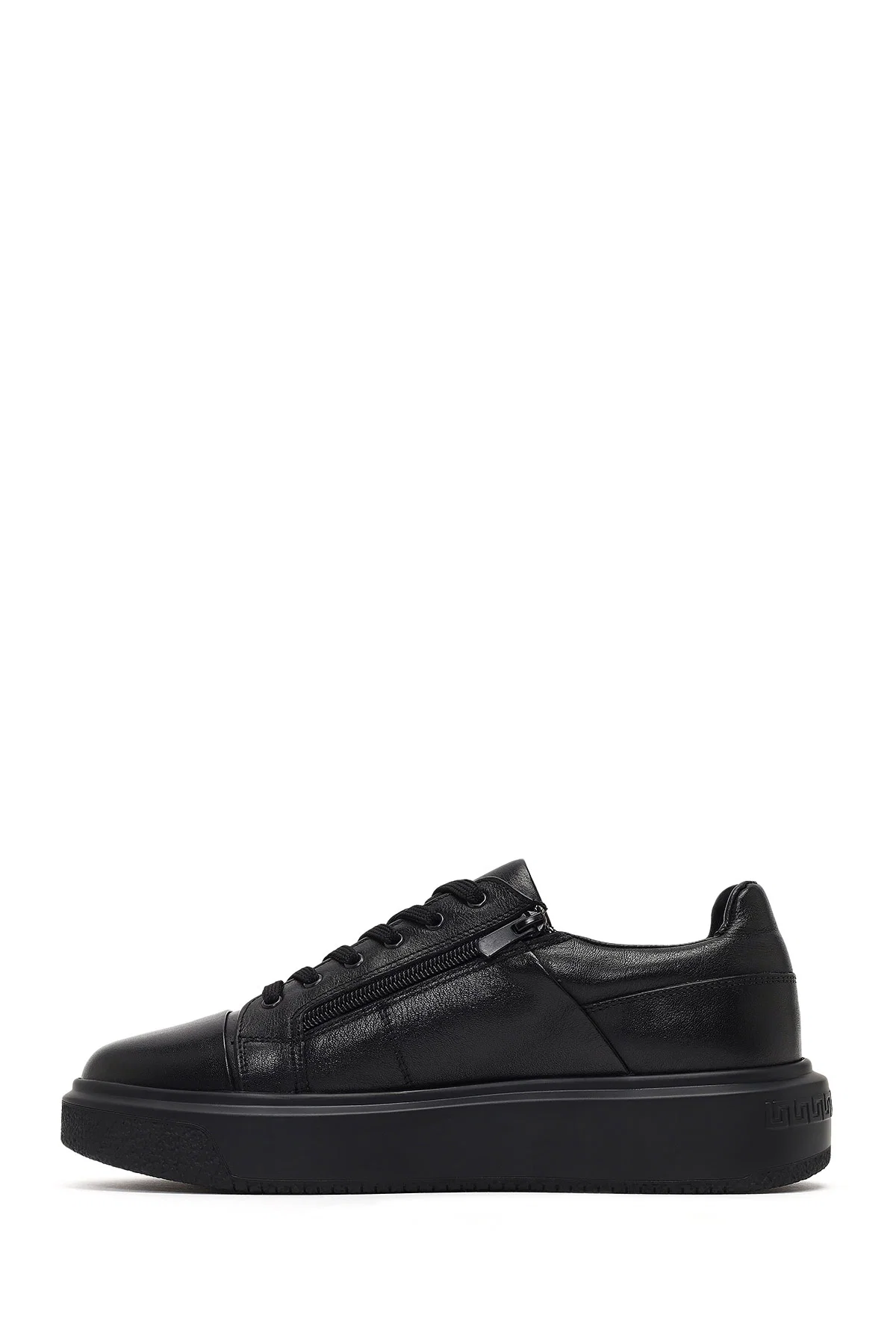Erkek Siyah Bağcıklı Kalın Tabanlı Deri Sneaker - Image 2