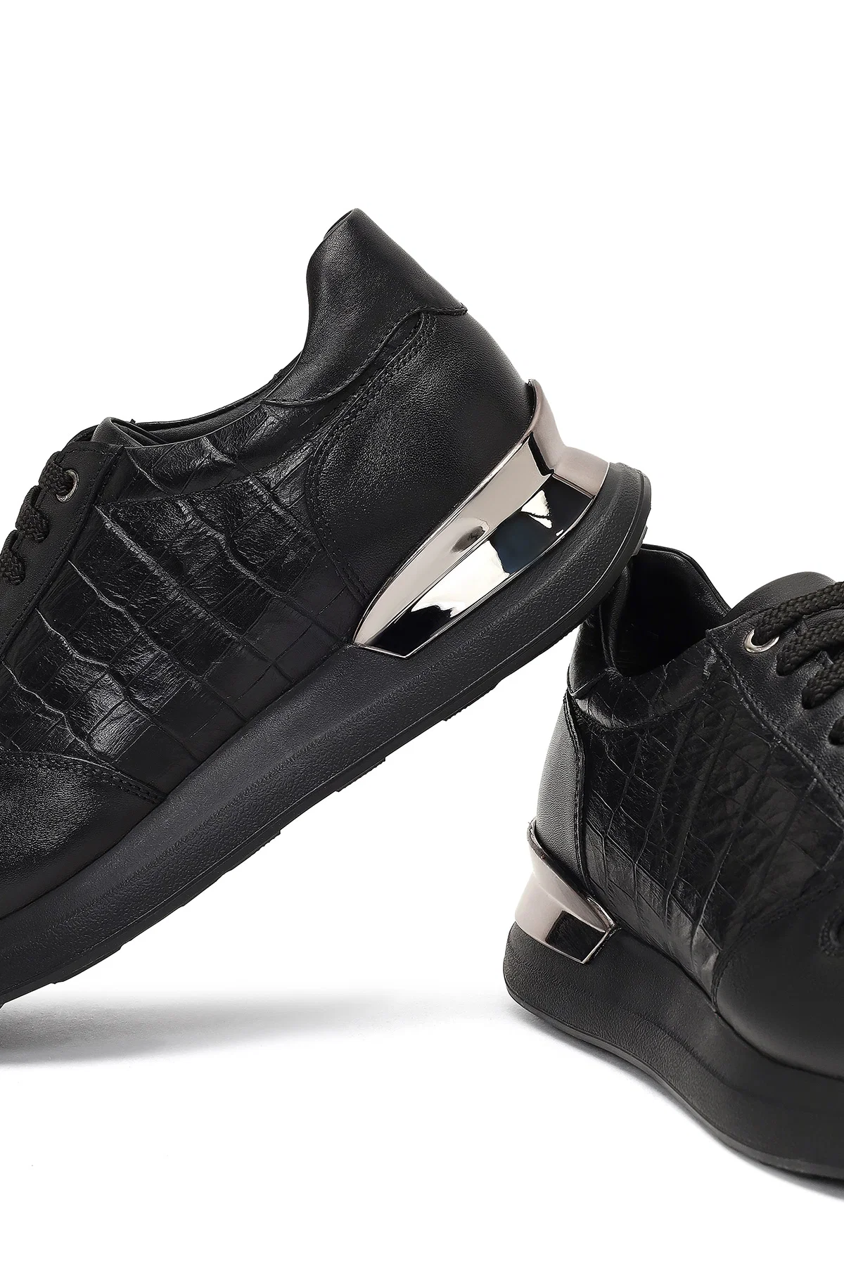 Erkek Siyah Bağcıklı Kalın Tabanlı Deri Sneaker - Image 11
