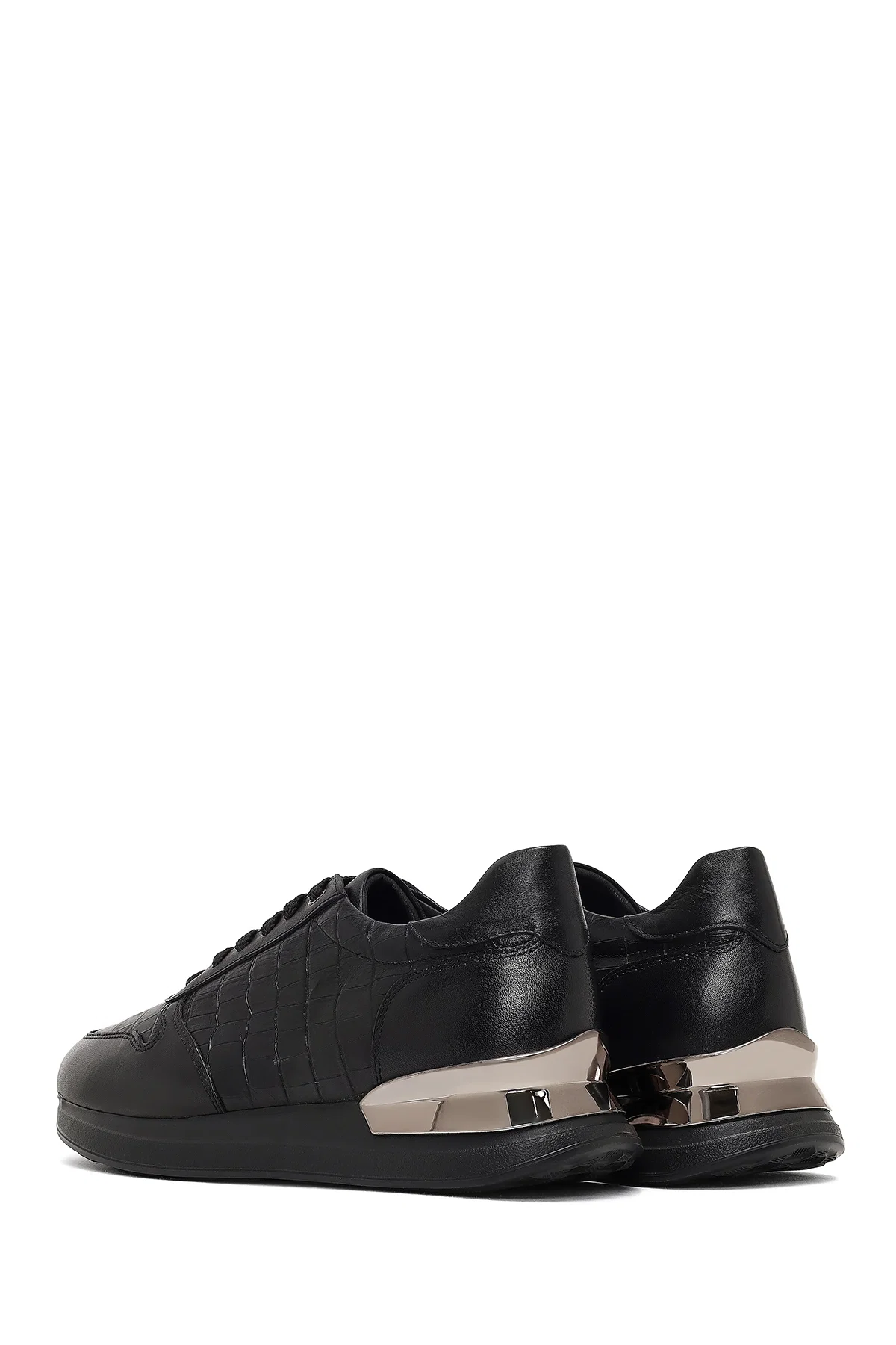 Erkek Siyah Bağcıklı Kalın Tabanlı Deri Sneaker - Image 5