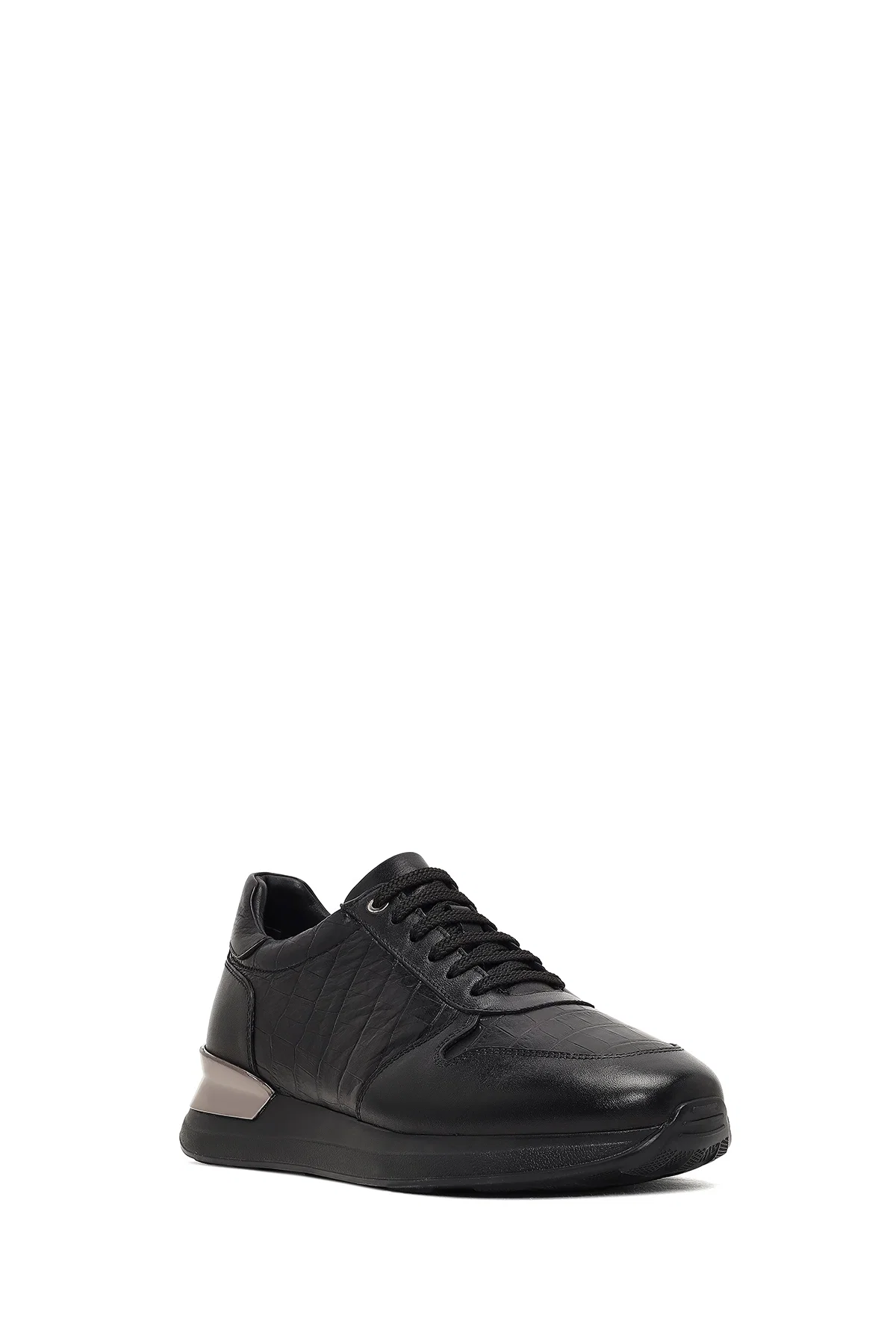 Erkek Siyah Bağcıklı Kalın Tabanlı Deri Sneaker - Image 6