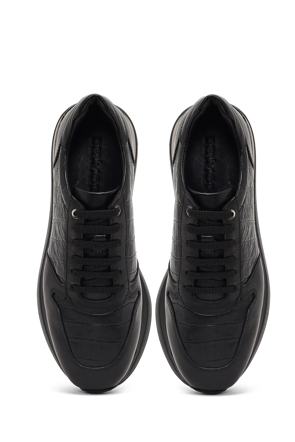 Erkek Siyah Bağcıklı Kalın Tabanlı Deri Sneaker - Image 7