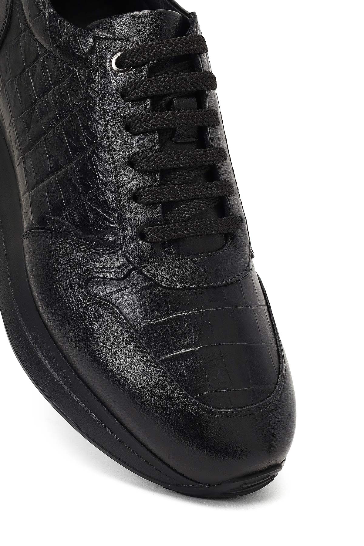Erkek Siyah Bağcıklı Kalın Tabanlı Deri Sneaker - Image 9
