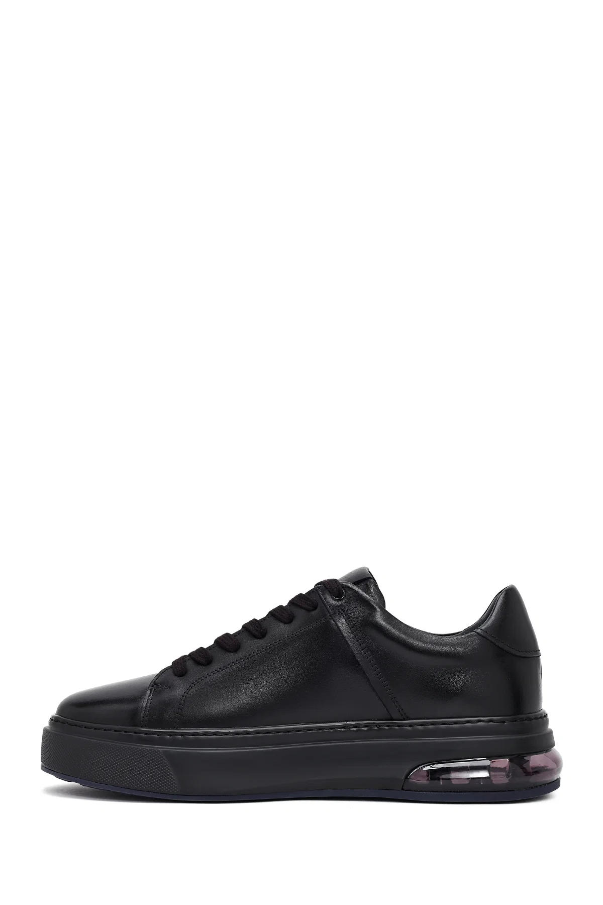 Erkek Siyah Bağcıklı Kalın Tabanlı Deri Sneaker - Image 2