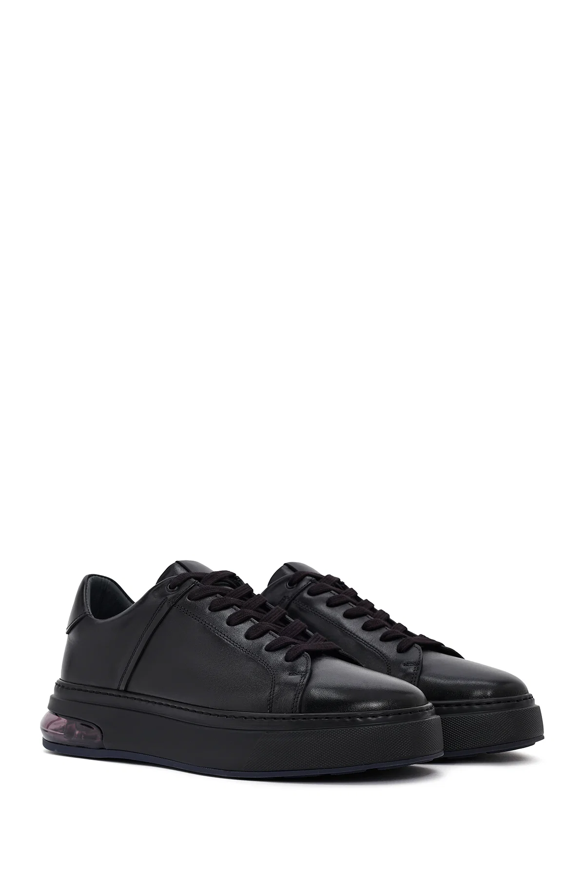 Erkek Siyah Bağcıklı Kalın Tabanlı Deri Sneaker - Image 3