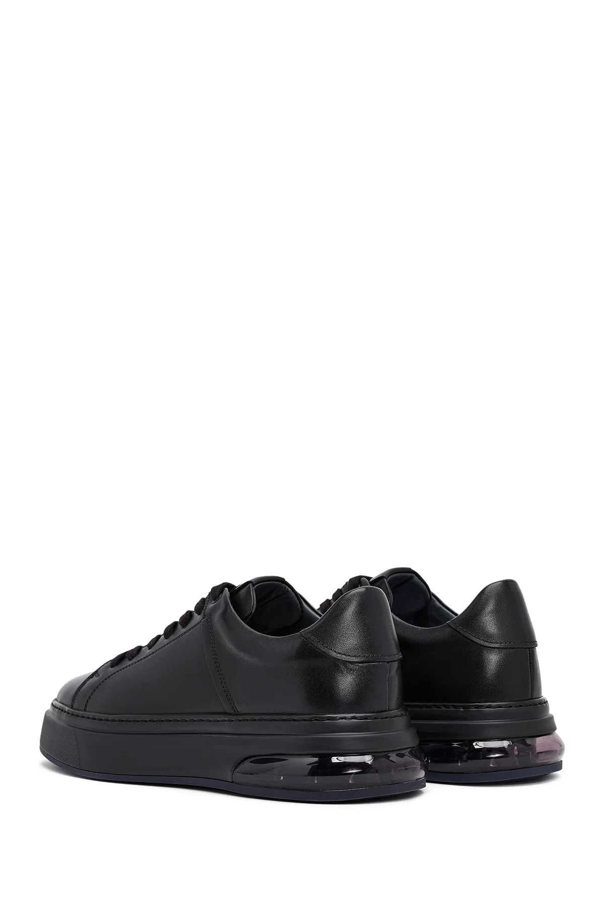 Erkek Siyah Bağcıklı Kalın Tabanlı Deri Sneaker - Image 5