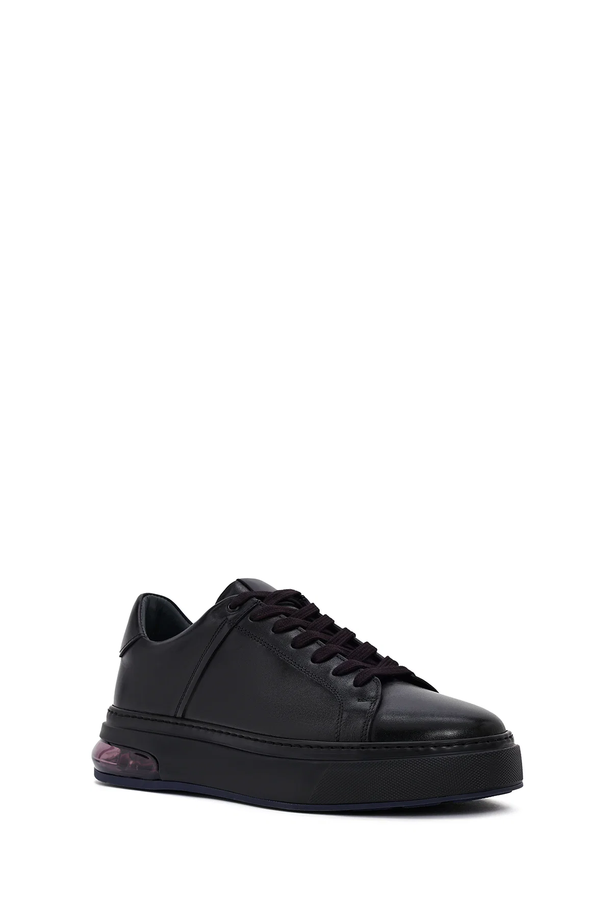 Erkek Siyah Bağcıklı Kalın Tabanlı Deri Sneaker - Image 6