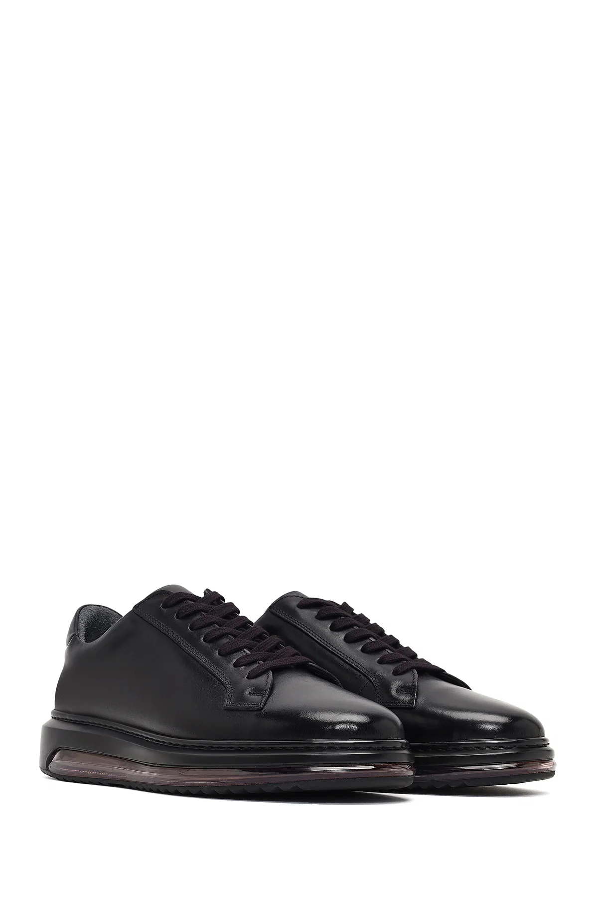 Erkek Siyah Bağcıklı Kalın Tabanlı Deri Sneaker - Image 3