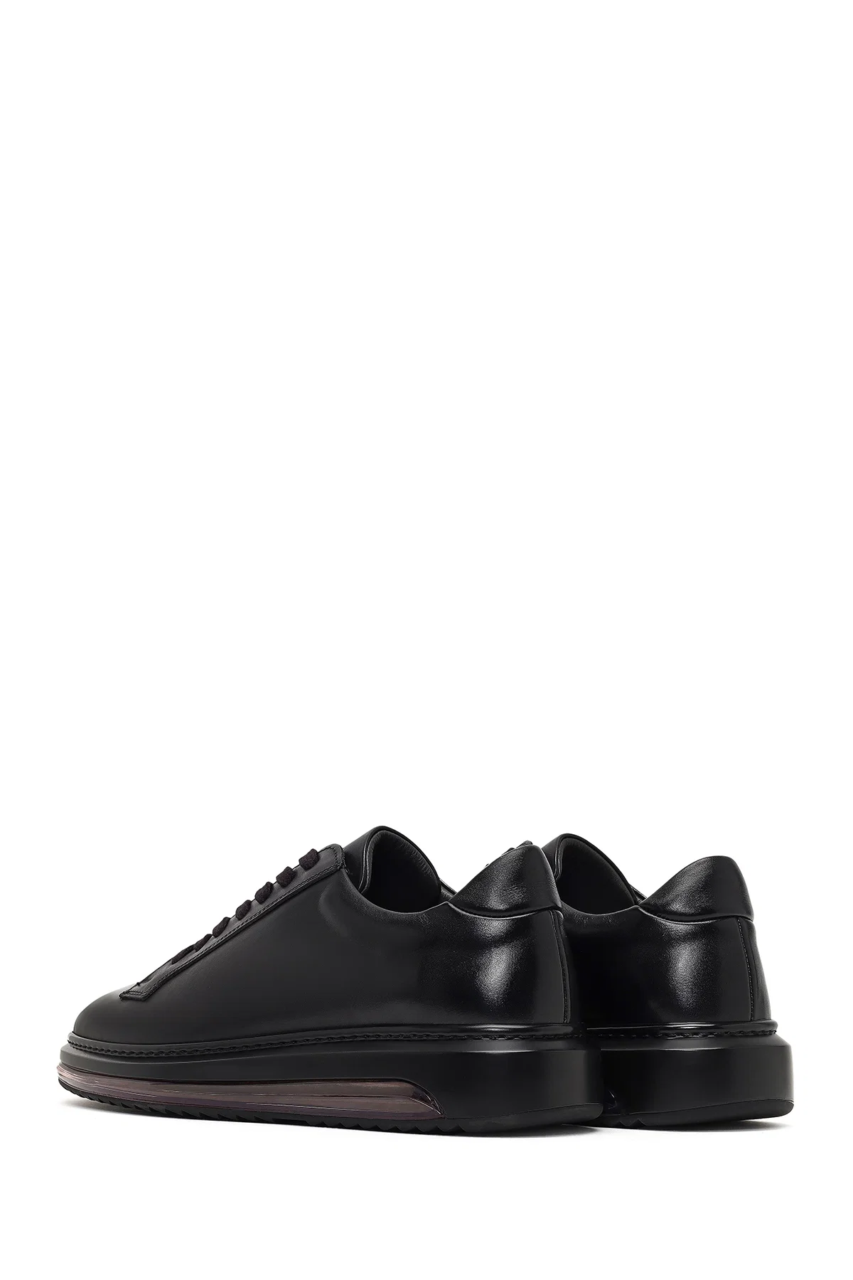 Erkek Siyah Bağcıklı Kalın Tabanlı Deri Sneaker - Image 5