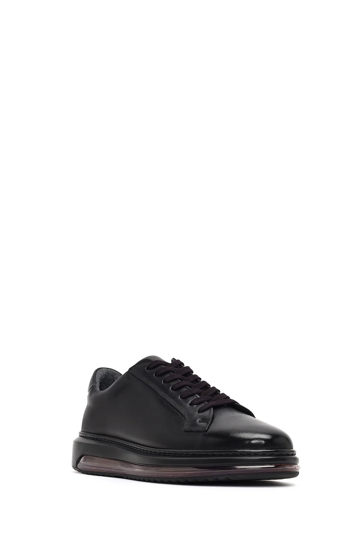 Erkek Siyah Bağcıklı Kalın Tabanlı Deri Sneaker - Image 6