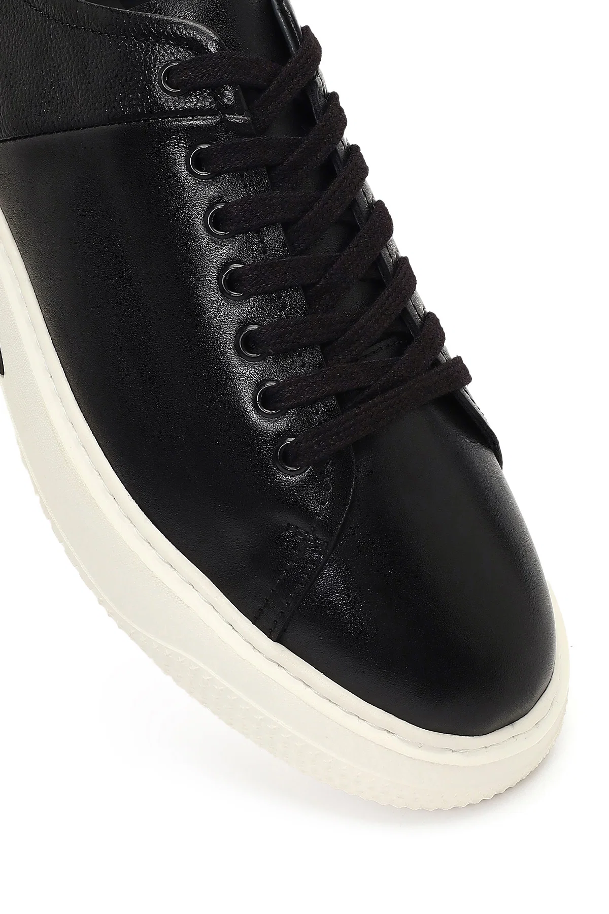 Erkek Siyah Bağcıklı Kalın Tabanlı Deri Sneaker - Image 10