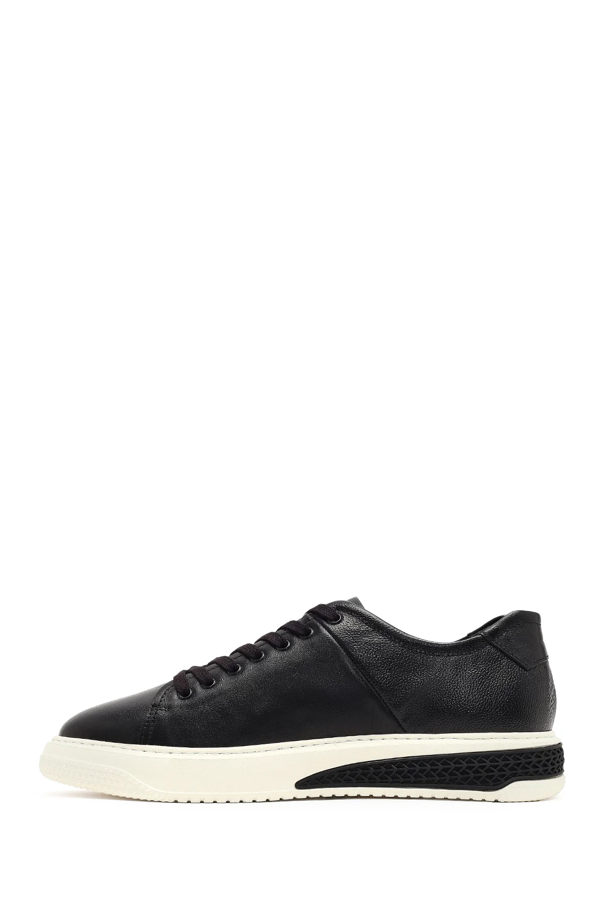 Erkek Siyah Bağcıklı Kalın Tabanlı Deri Sneaker - Image 2