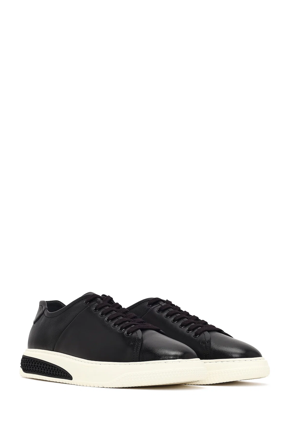 Erkek Siyah Bağcıklı Kalın Tabanlı Deri Sneaker - Image 3