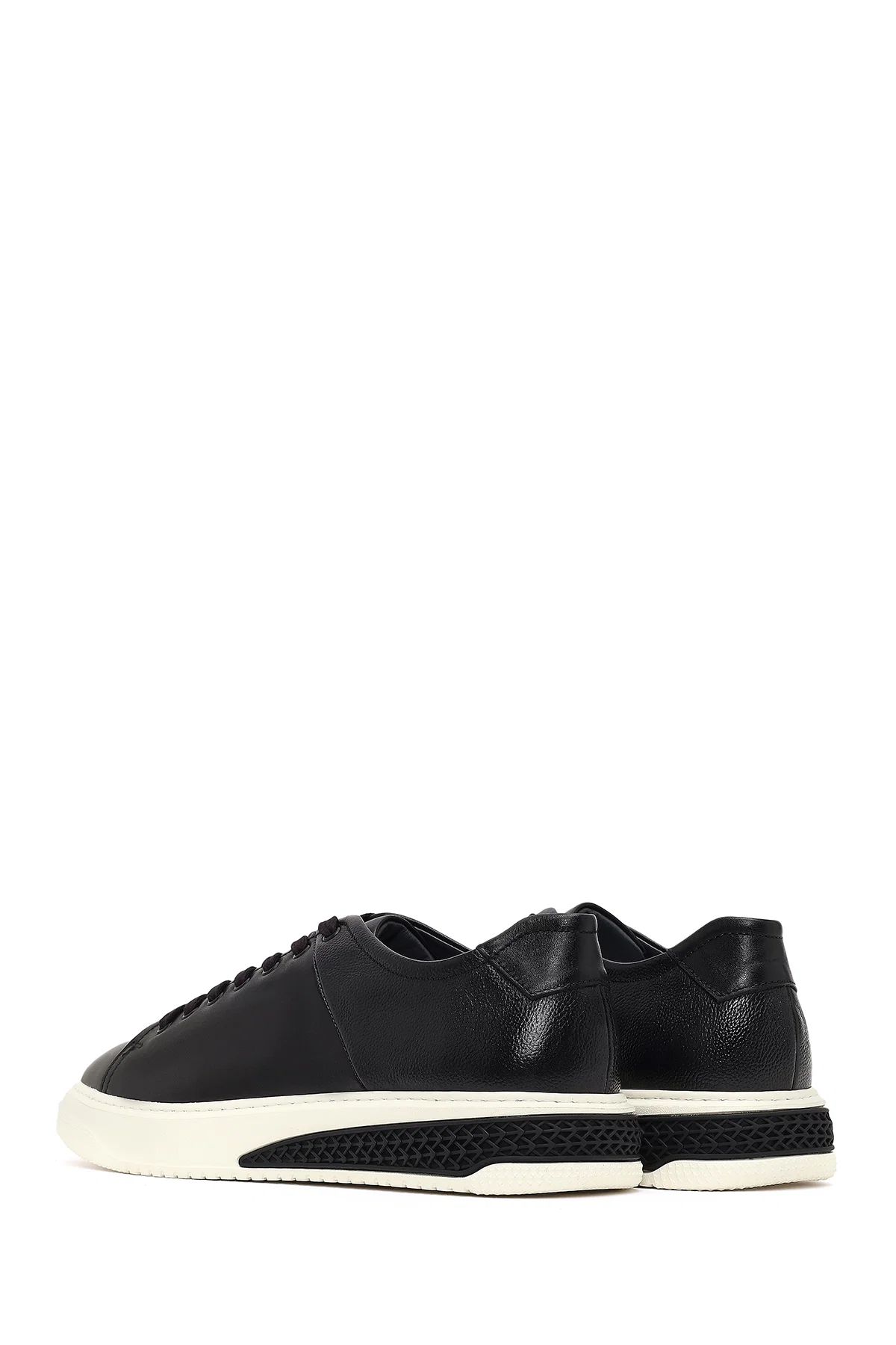 Erkek Siyah Bağcıklı Kalın Tabanlı Deri Sneaker - Image 5