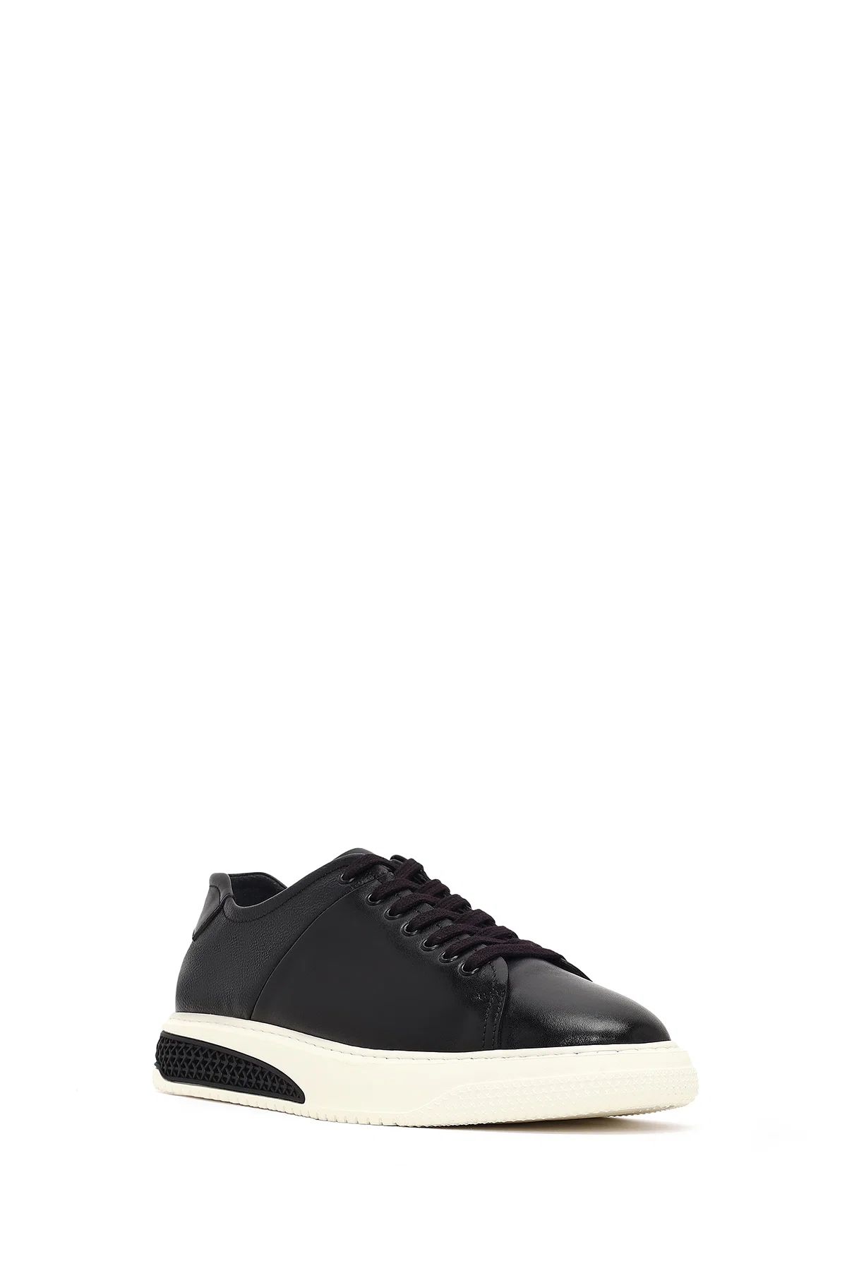 Erkek Siyah Bağcıklı Kalın Tabanlı Deri Sneaker - Image 6