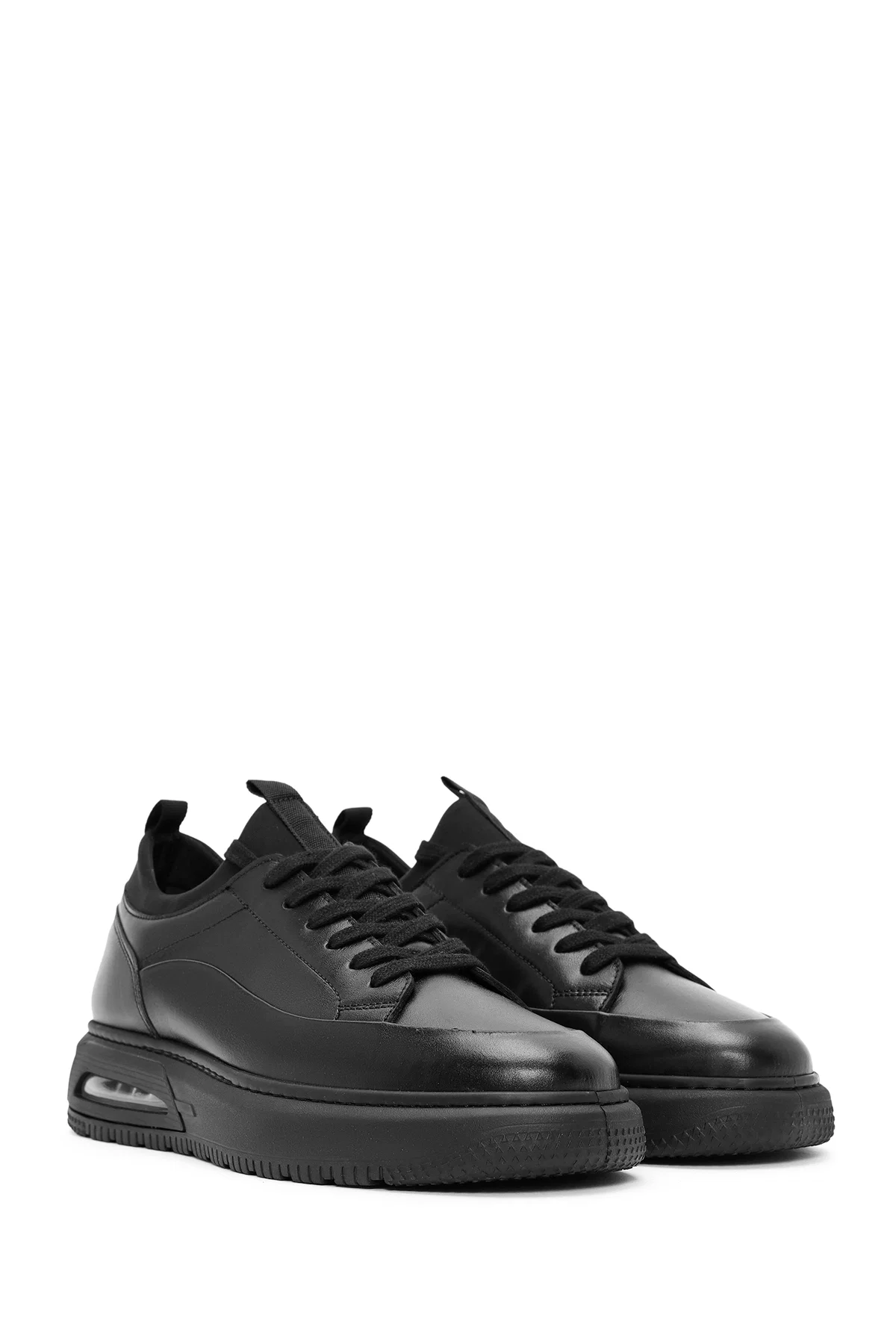 Erkek Siyah Bağcıklı Kalın Tabanlı Deri Sneaker - Image 3