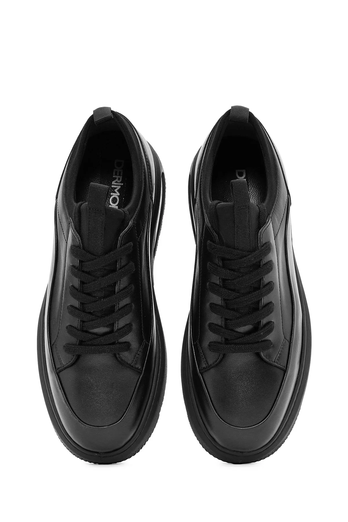 Erkek Siyah Bağcıklı Kalın Tabanlı Deri Sneaker - Image 7