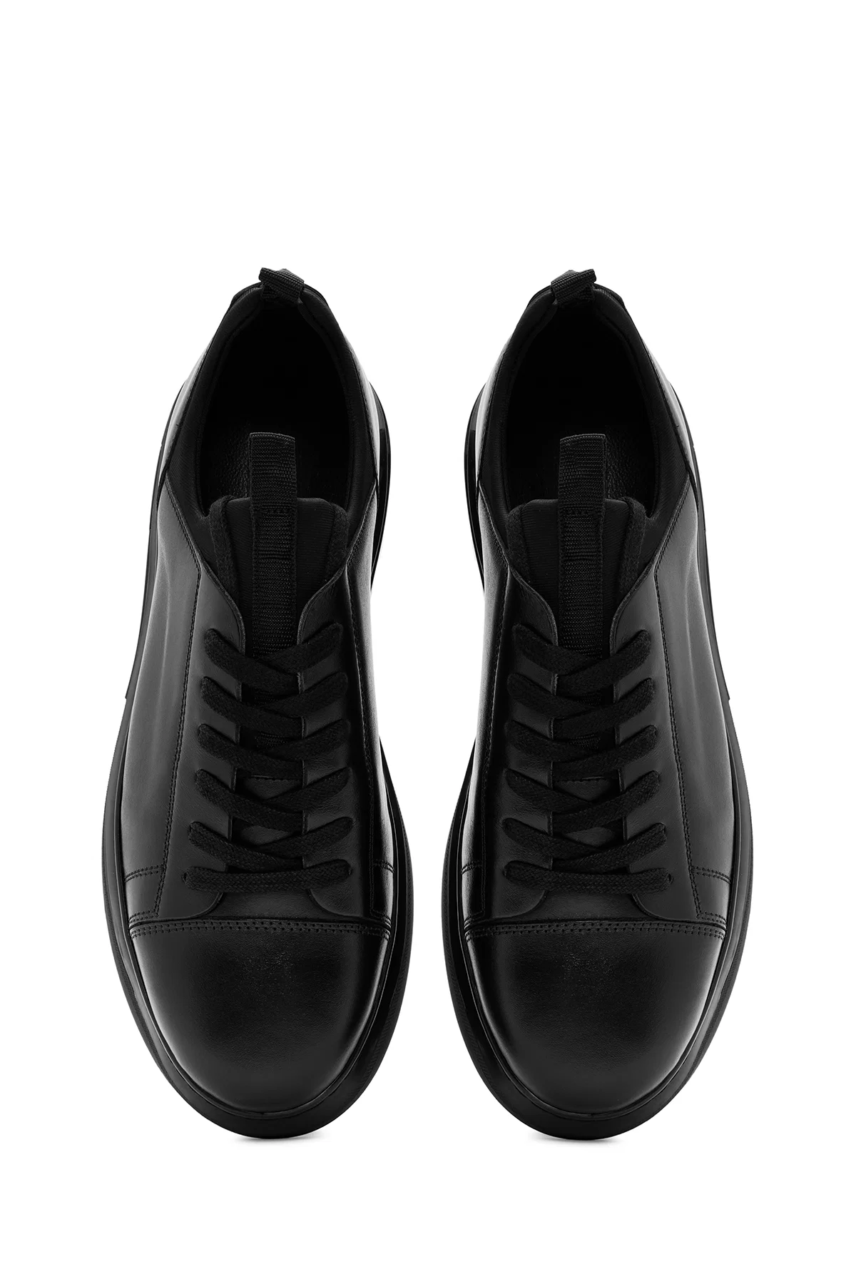 Erkek Siyah Bağcıklı Kalın Tabanlı Deri Sneaker - Image 7