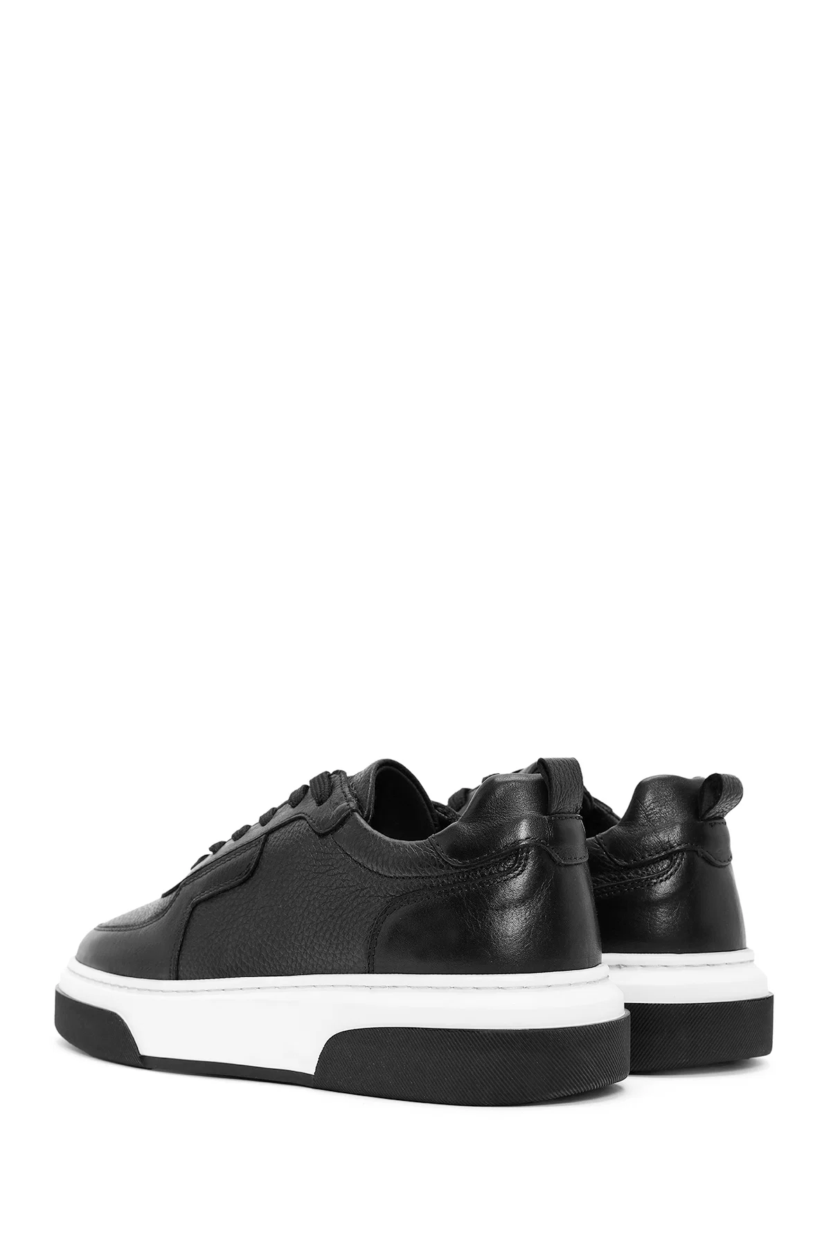 Erkek Siyah Bağcıklı Kalın Tabanlı Deri Sneaker - Image 5