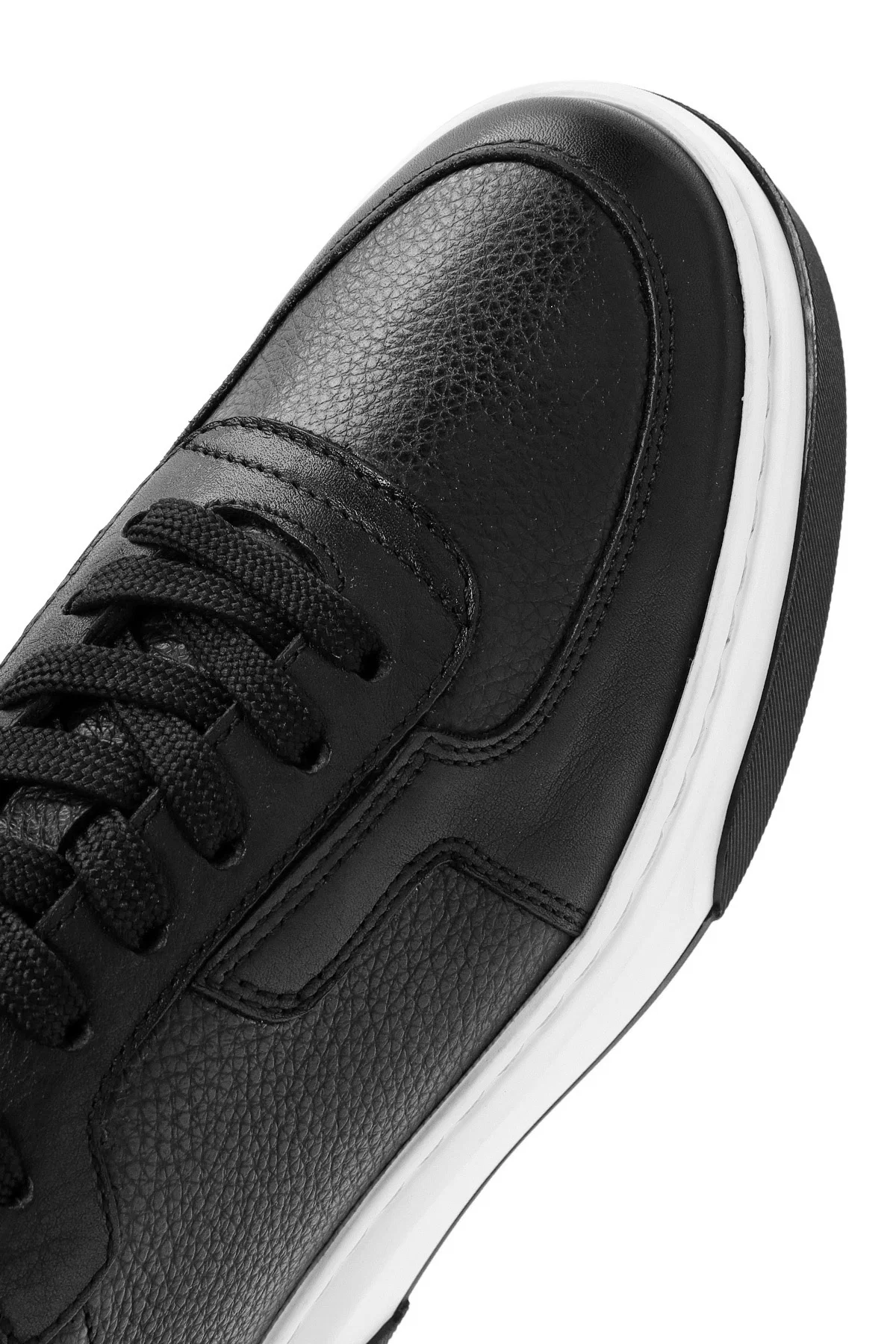Erkek Siyah Bağcıklı Kalın Tabanlı Deri Sneaker - Image 9