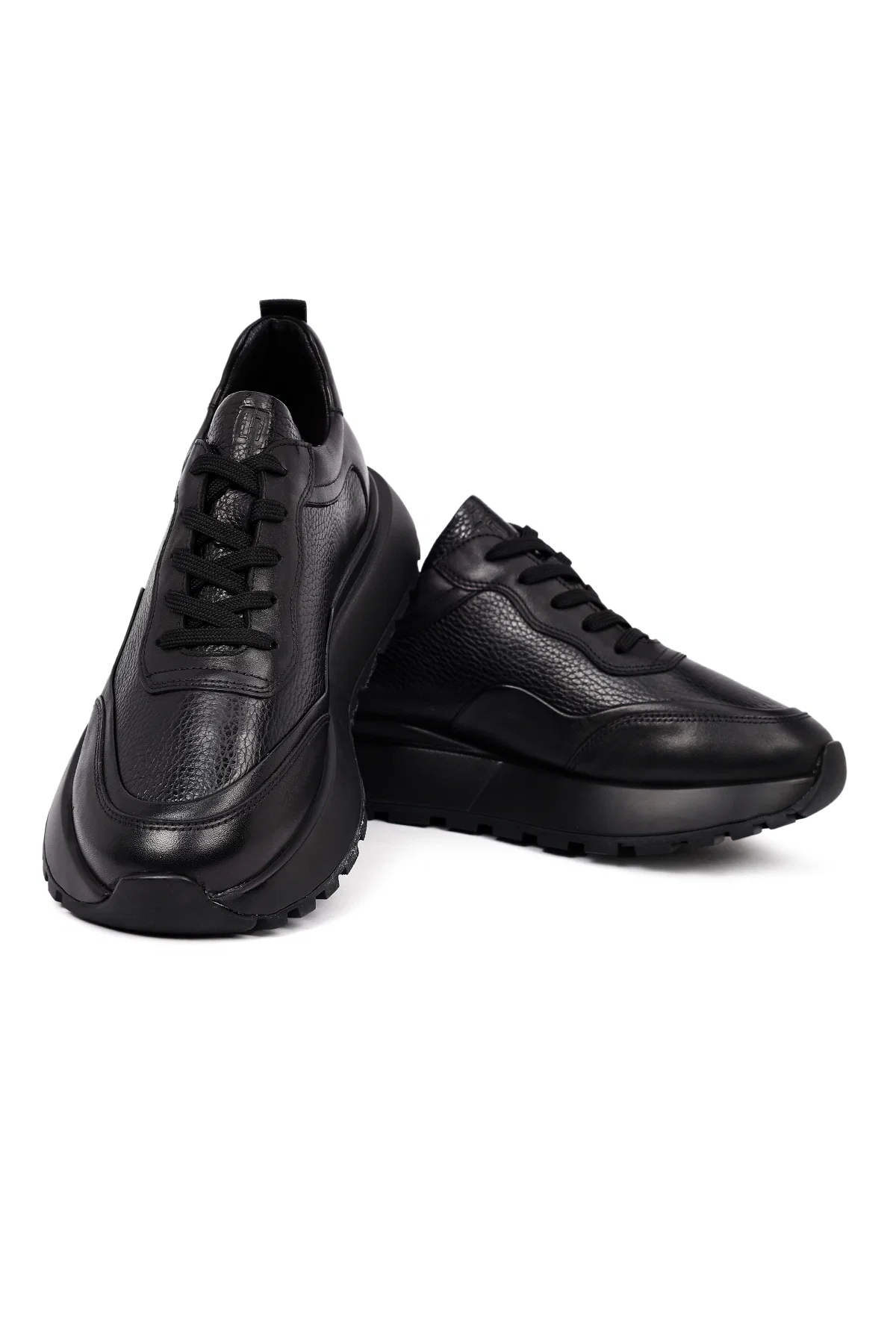 Erkek Siyah Bağcıklı Kalın Tabanlı Deri Sneaker - Image 10
