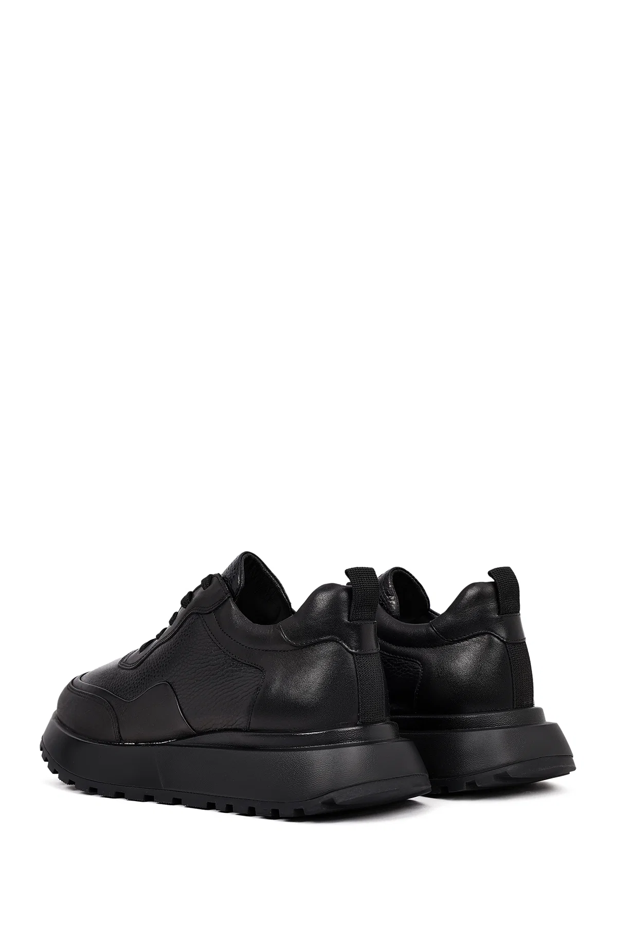 Erkek Siyah Bağcıklı Kalın Tabanlı Deri Sneaker - Image 5