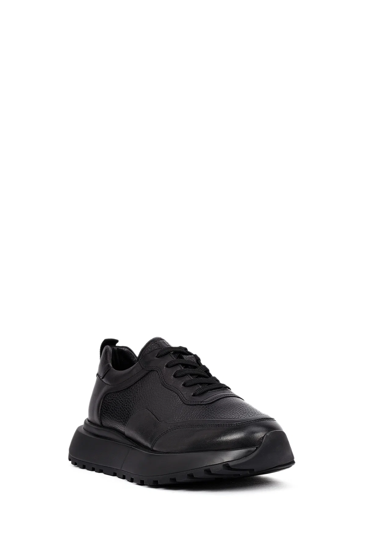 Erkek Siyah Bağcıklı Kalın Tabanlı Deri Sneaker - Image 6