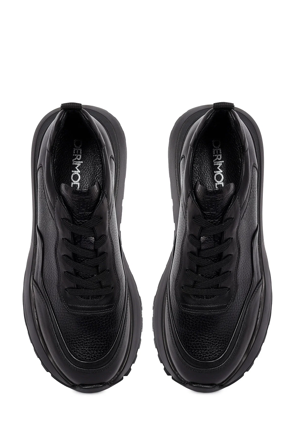 Erkek Siyah Bağcıklı Kalın Tabanlı Deri Sneaker - Image 7