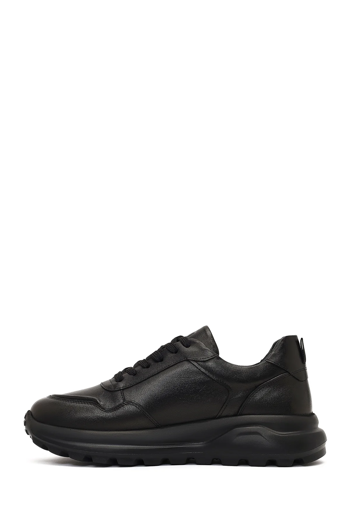 Erkek Siyah Bağcıklı Kalın Tabanlı Deri Sneaker - Image 2