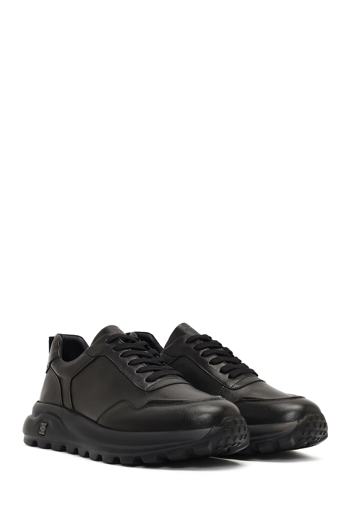 Erkek Siyah Bağcıklı Kalın Tabanlı Deri Sneaker - Image 3