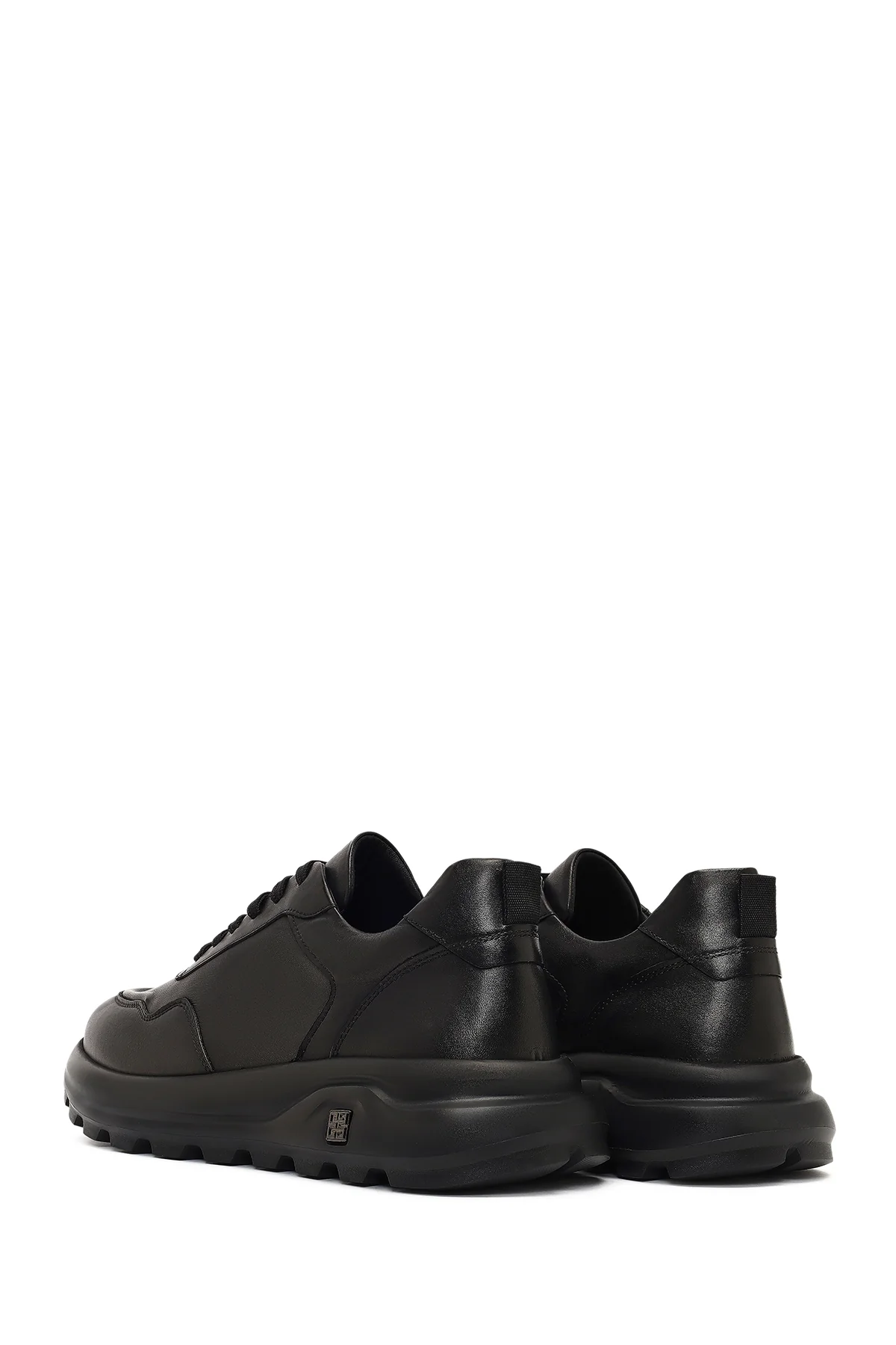 Erkek Siyah Bağcıklı Kalın Tabanlı Deri Sneaker - Image 5