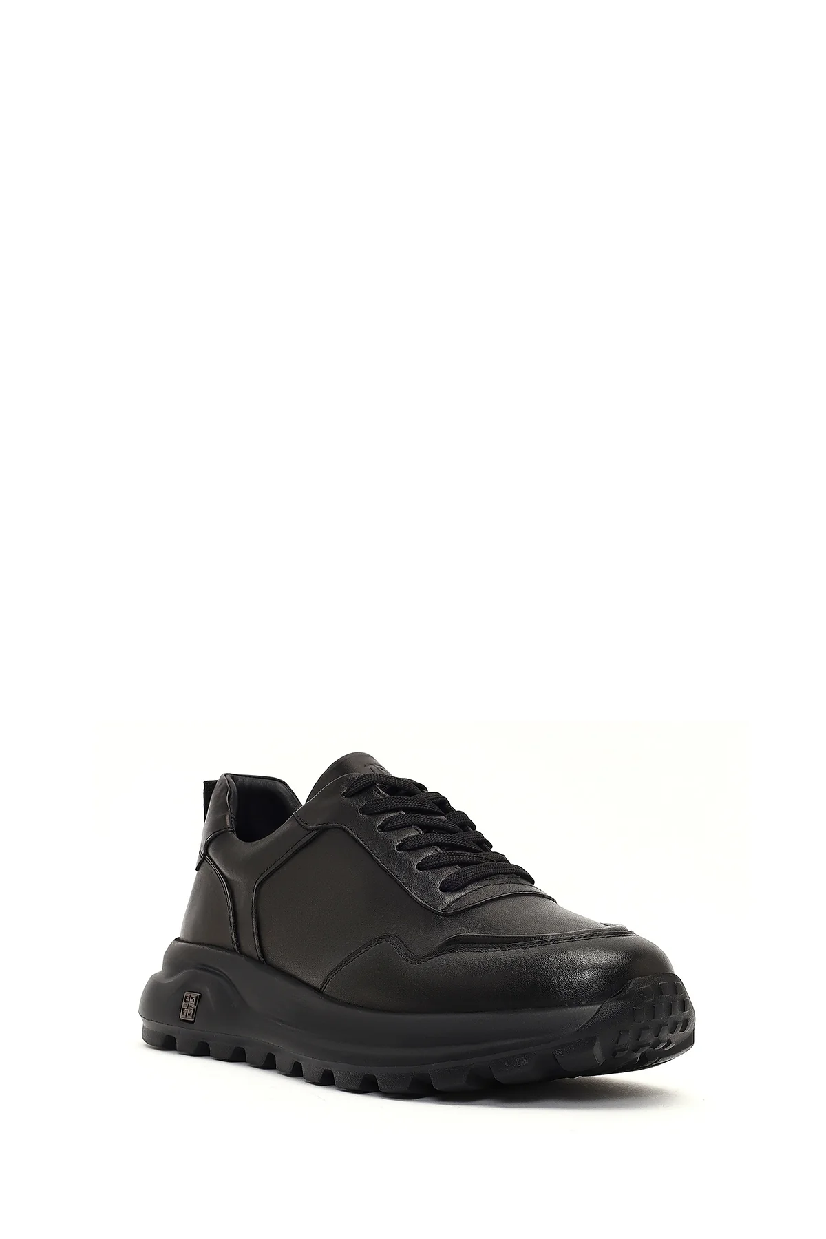 Erkek Siyah Bağcıklı Kalın Tabanlı Deri Sneaker - Image 6