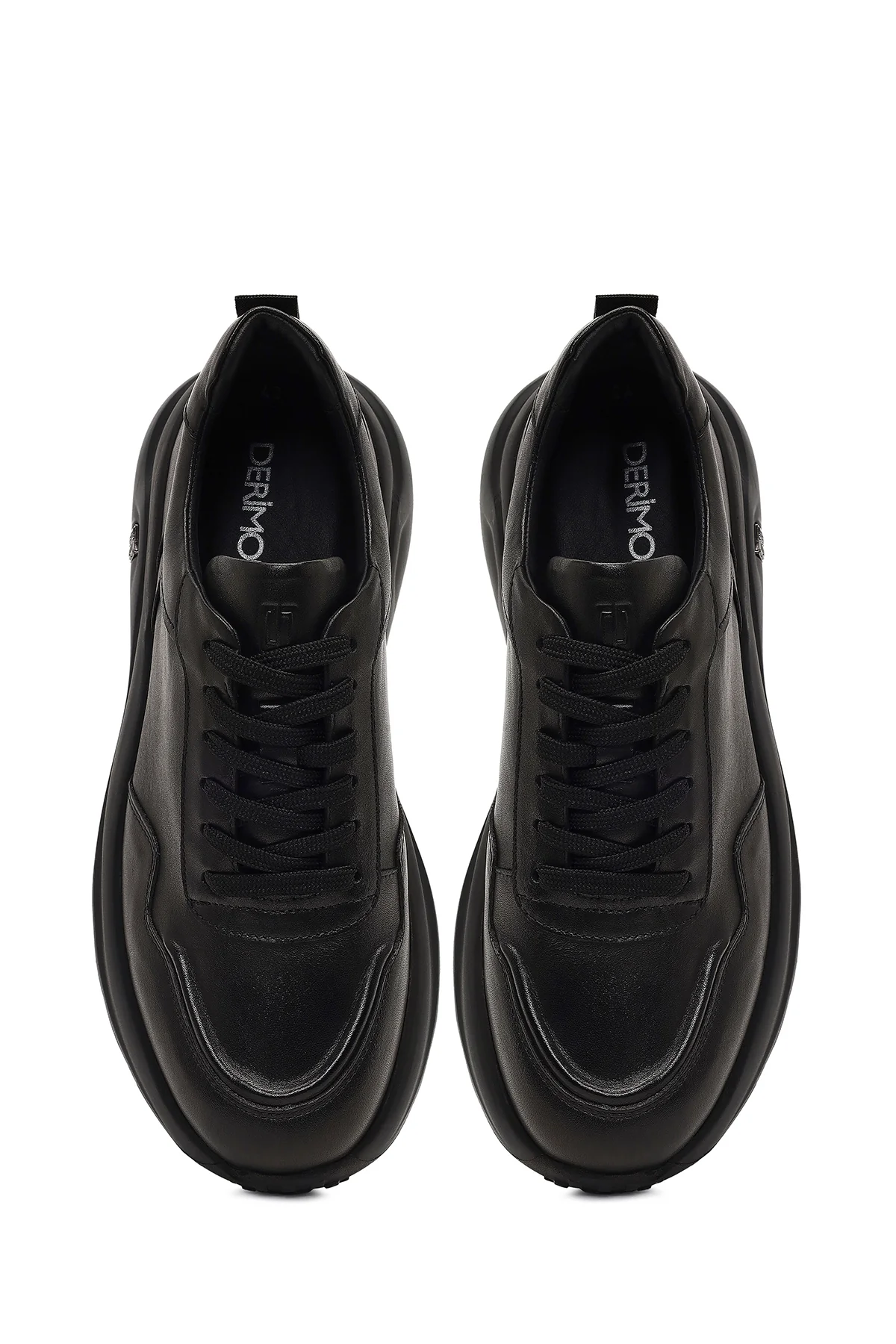 Erkek Siyah Bağcıklı Kalın Tabanlı Deri Sneaker - Image 7