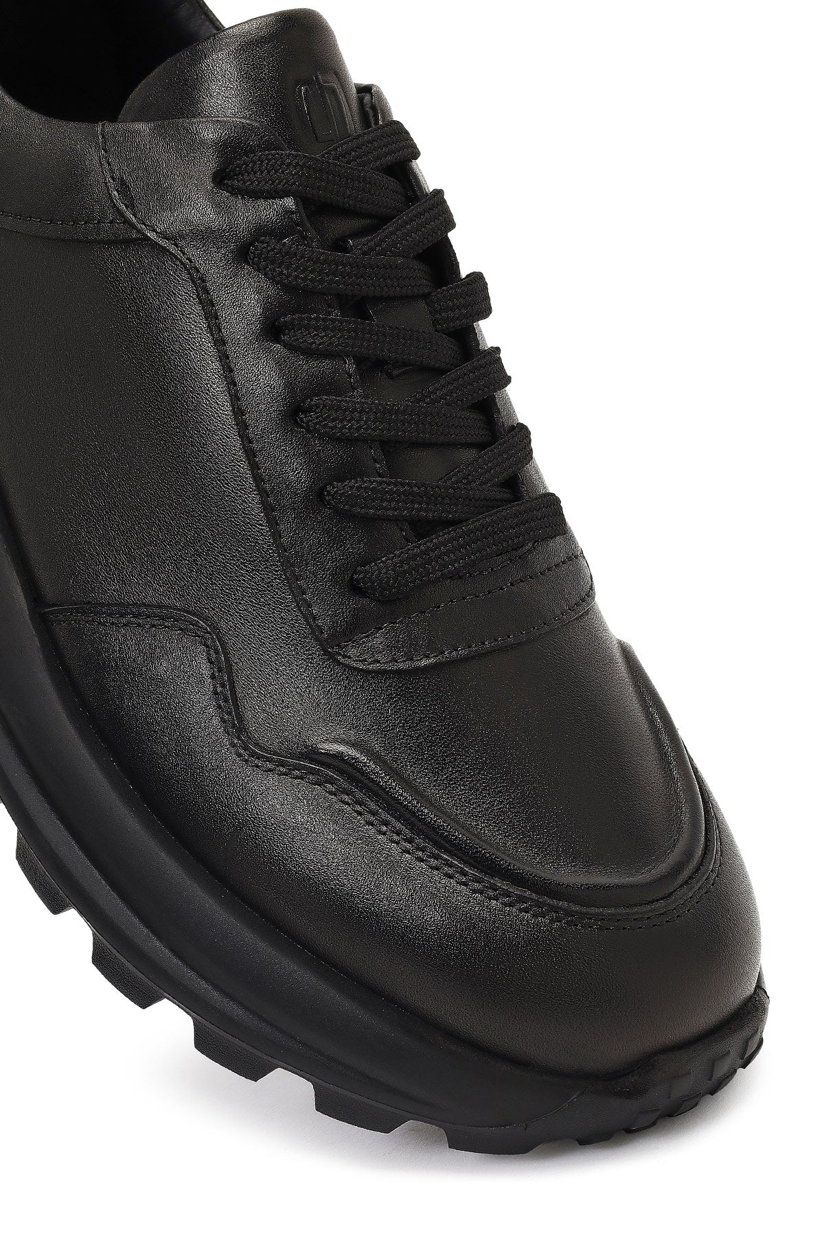 Erkek Siyah Bağcıklı Kalın Tabanlı Deri Sneaker - Image 9