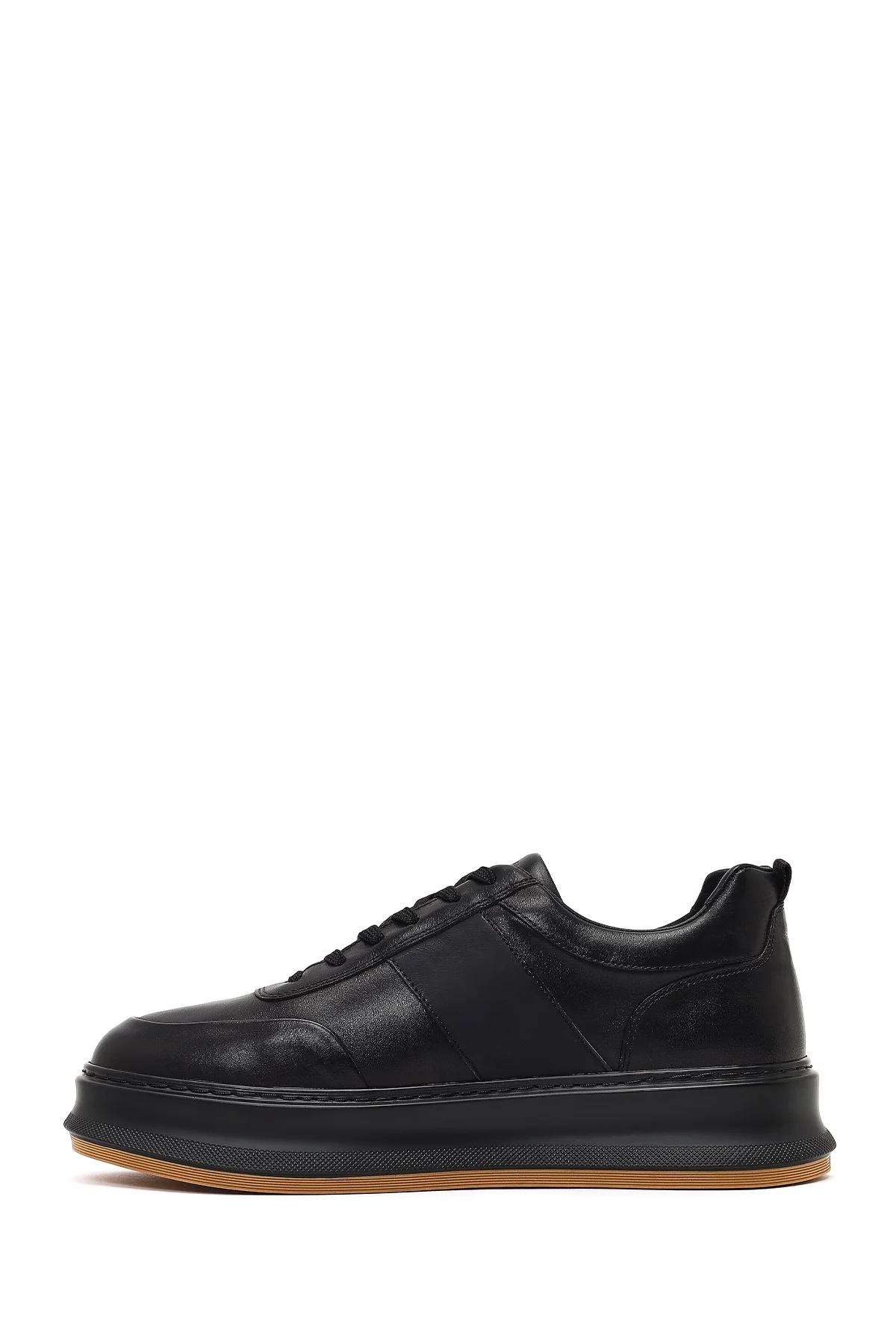 Erkek Siyah Bağcıklı Kalın Tabanlı Deri Sneaker - Image 2