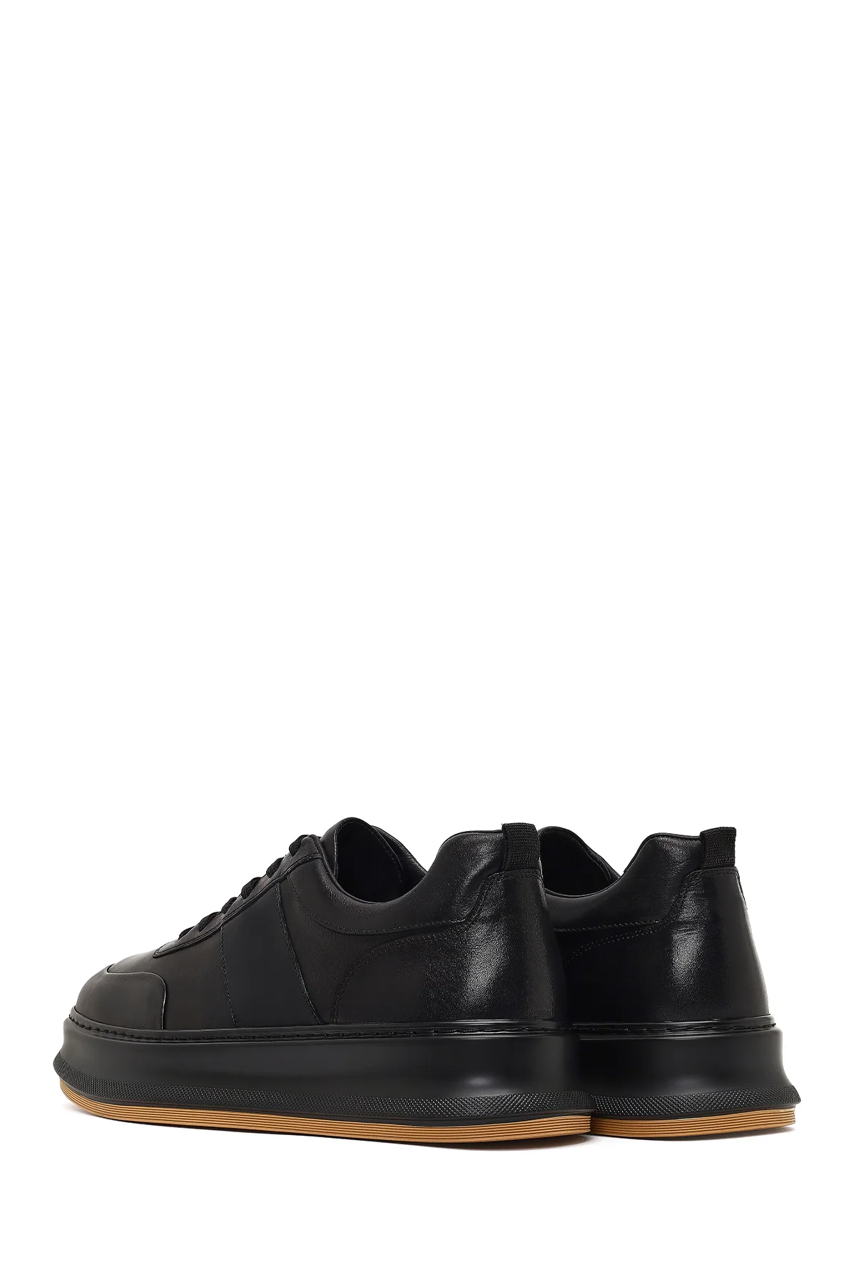 Erkek Siyah Bağcıklı Kalın Tabanlı Deri Sneaker - Image 5