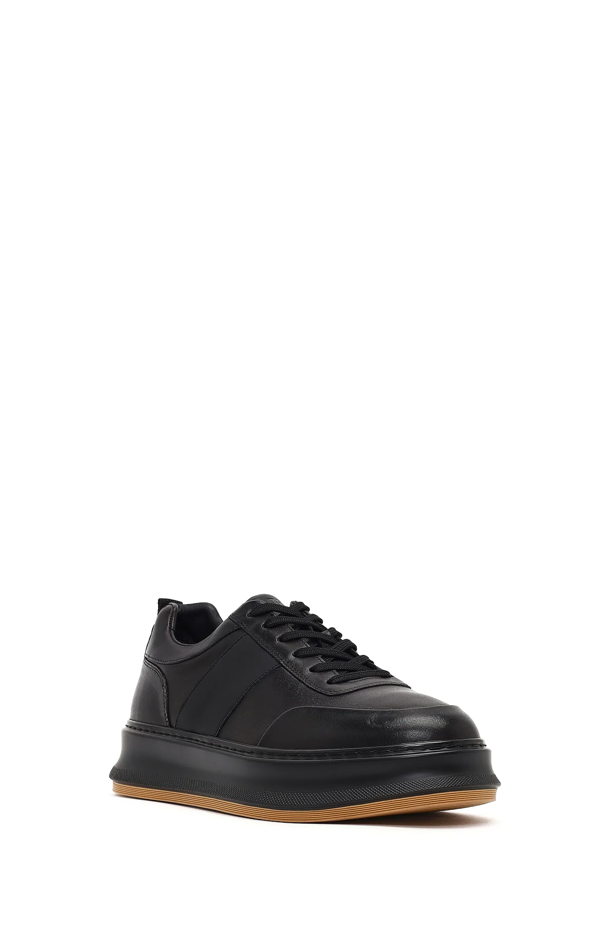 Erkek Siyah Bağcıklı Kalın Tabanlı Deri Sneaker - Image 6